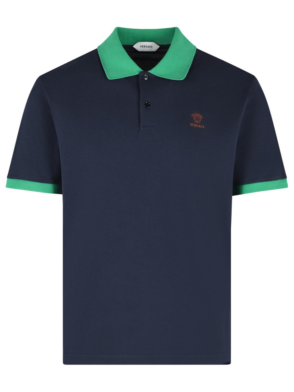 Versace VERSACE Dark Navy Cotton Polo Shirt Size US M / EU 48-50 / 2 - 1 Thumbnail