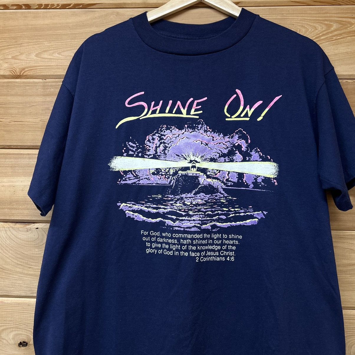 Vintage Vintage “Shine On” Jesus Religious Lighthouse Bible T Shirt Size US XL / EU 56 / 4 - 1 Thumbnail