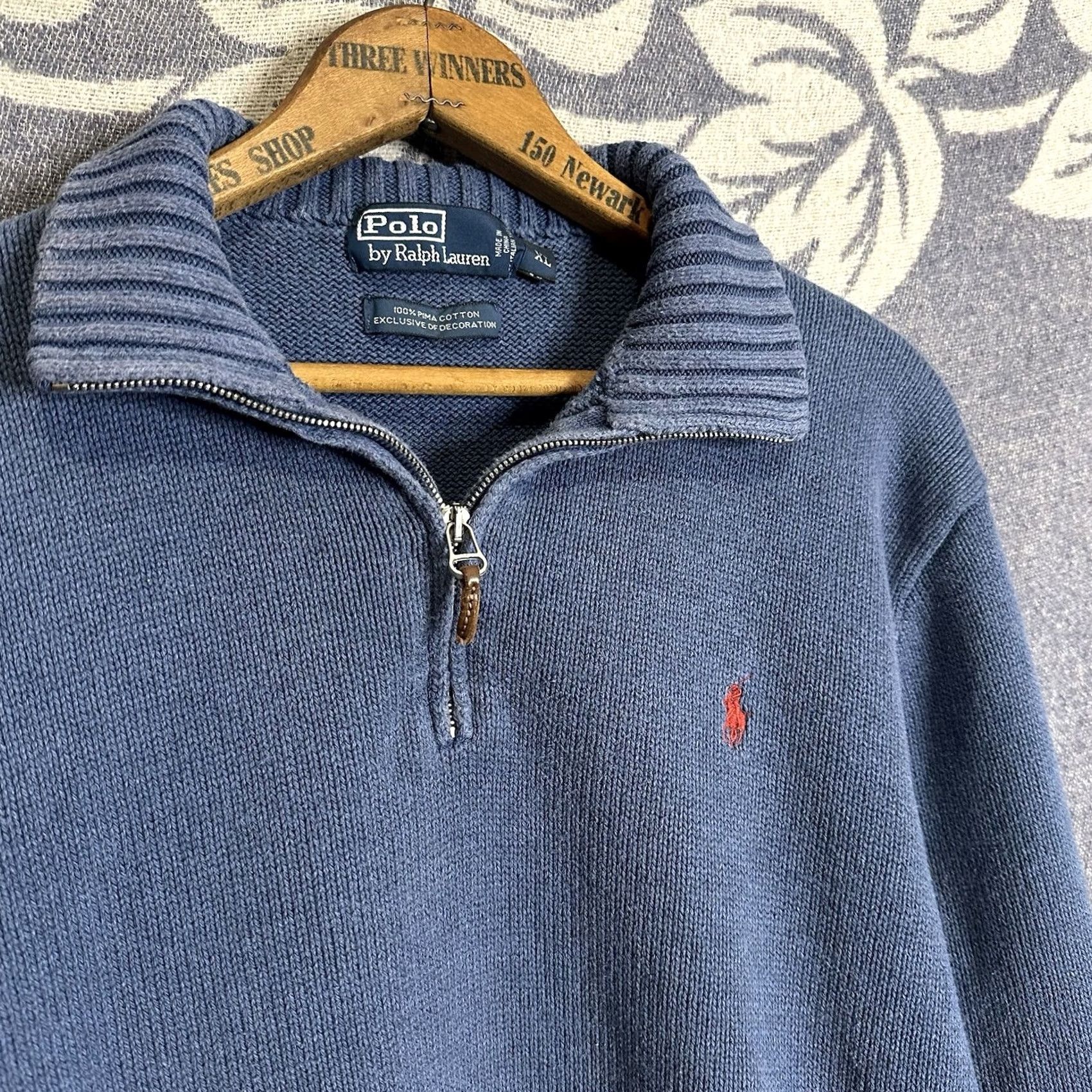 Ralph Lauren VINTAGE Ralph Lauren Mens XL Pima Cotton Knit Half Zip Sweater Blue Size US M / EU 48-50 / 2 - 2 Thumbnail