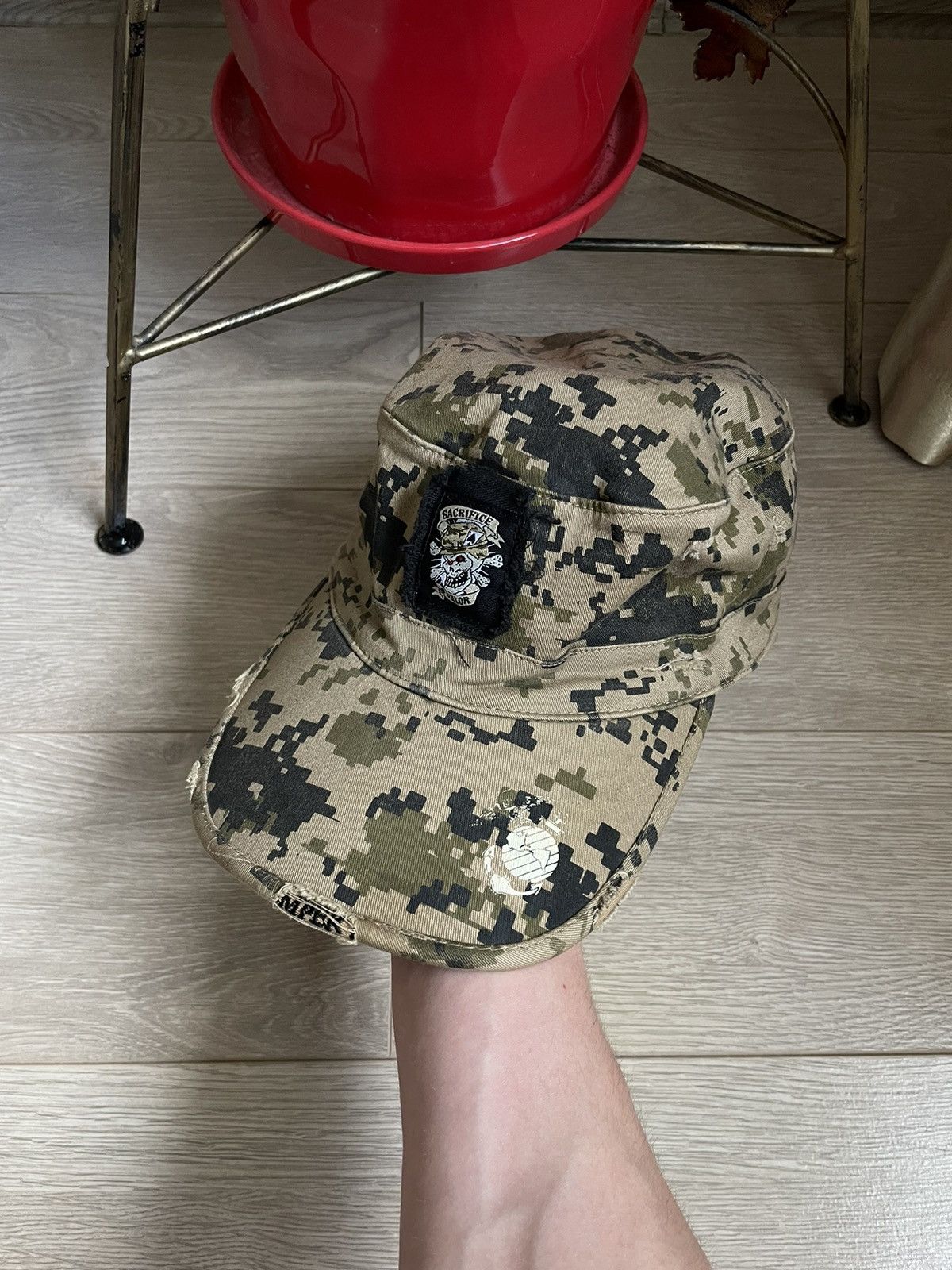 Japanese Brand × Vintage Vintage USA Military Marine Skull Hat Distressed 90’s Cap Size ONE SIZE - 1 Thumbnail