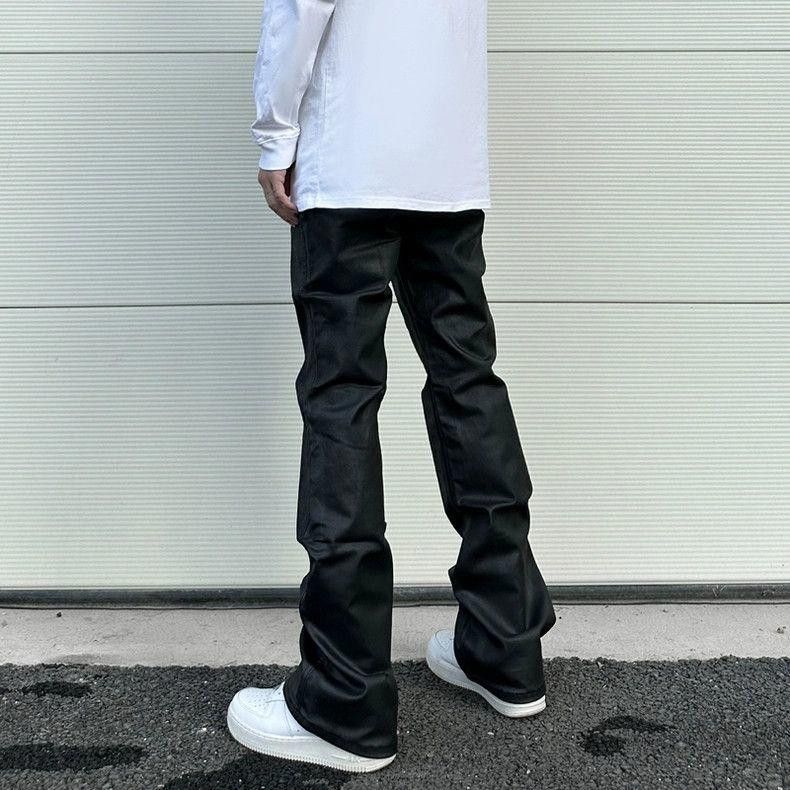 Leather Black Wax Coated Micro Flared PU Leather Jeans Size US 32 / EU 48 - 6 Thumbnail