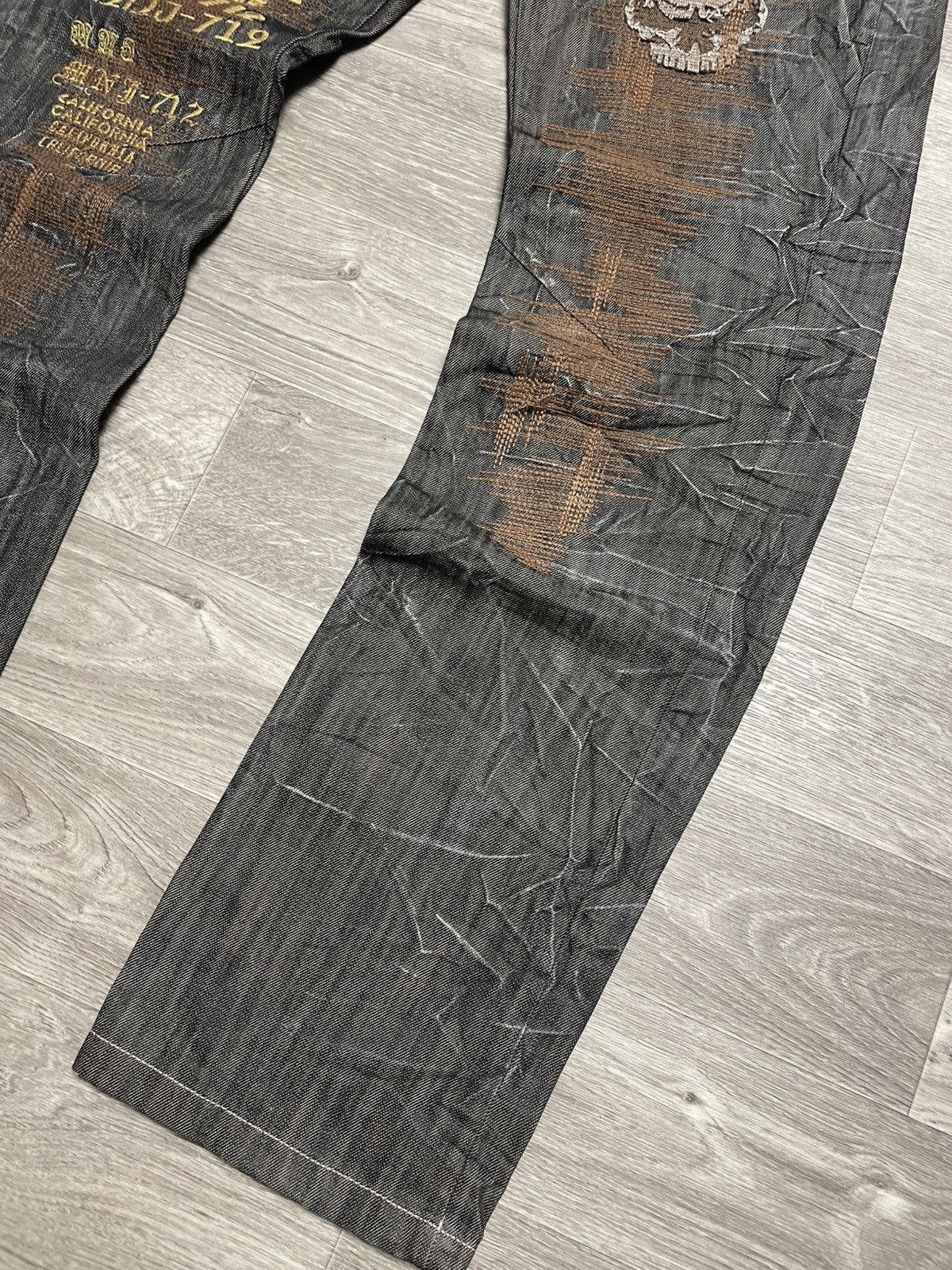 Other Vintage Mondo Distressed Skull Graphic Patchwork Jeans Denim Size US 36 / EU 52 - 7 Thumbnail