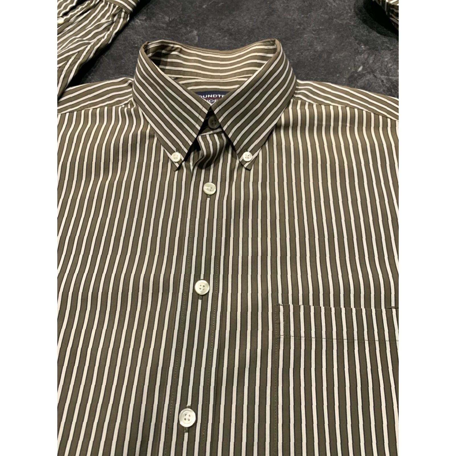 Roundtree & Yorke VINTAGE Roundtree & Yorke Mens Shirt L Brown Striped Pocket Button Up L/S 80s Two Ply Mens Size US L / EU 52-54 / 3 - 3 Thumbnail
