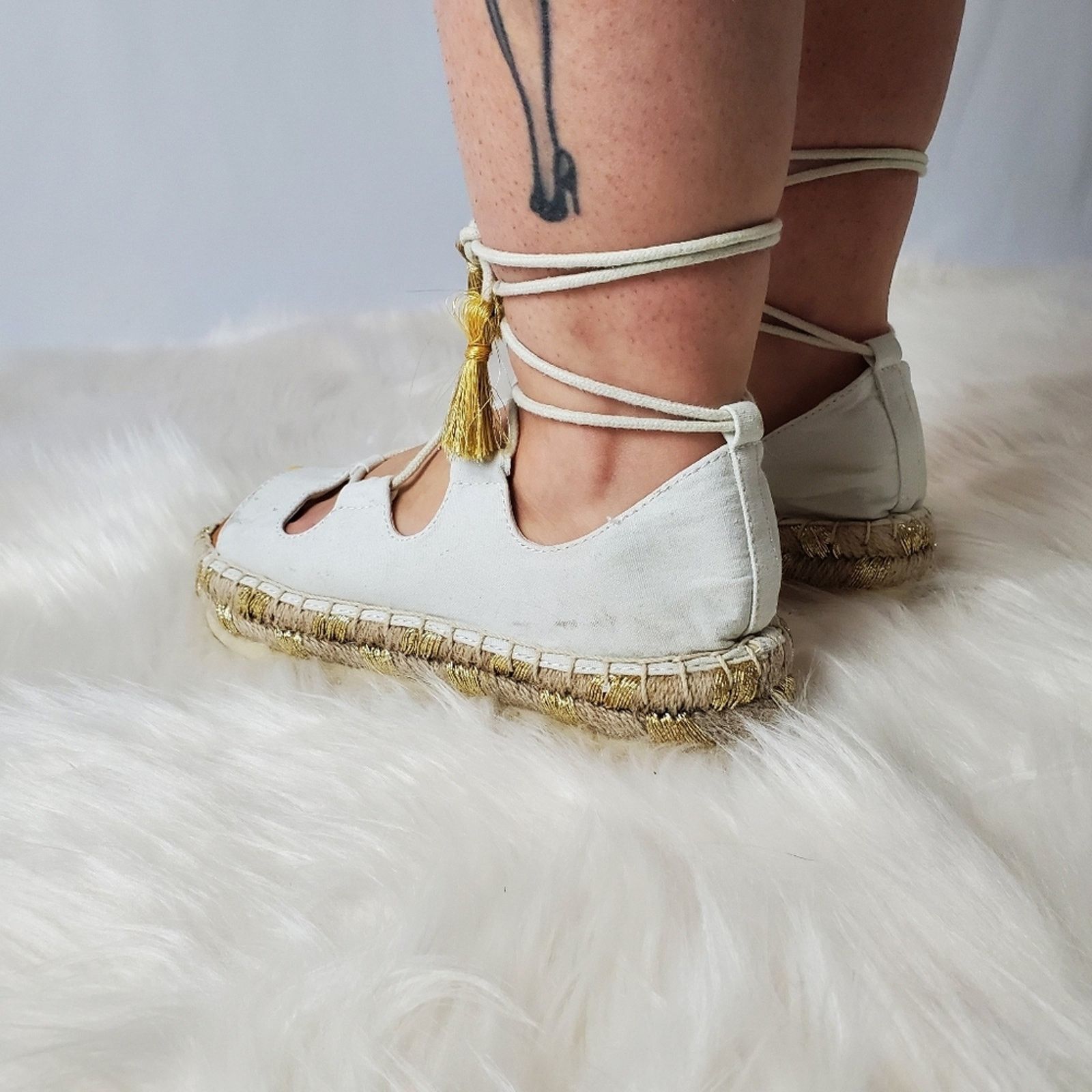 American Eagle Outfitters American Eagle White Espadrille Platform Gladiator Sandals Size US 7.5 / IT 37.5 - 9 Thumbnail
