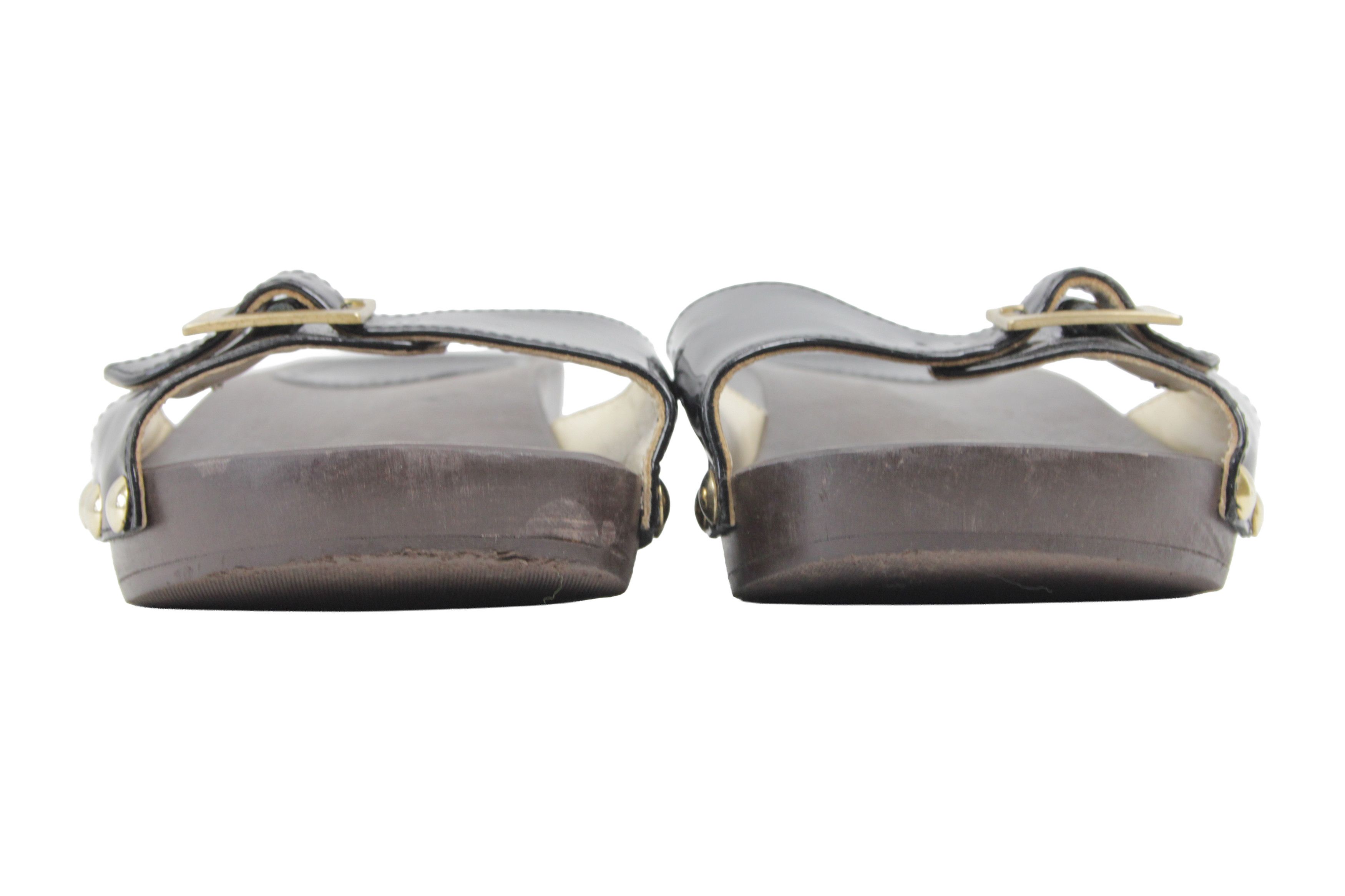 Jimmy Choo Wood Sabo Mules Y2K Studded Sandals Size US 8.5 / IT 38.5 - 4 Thumbnail