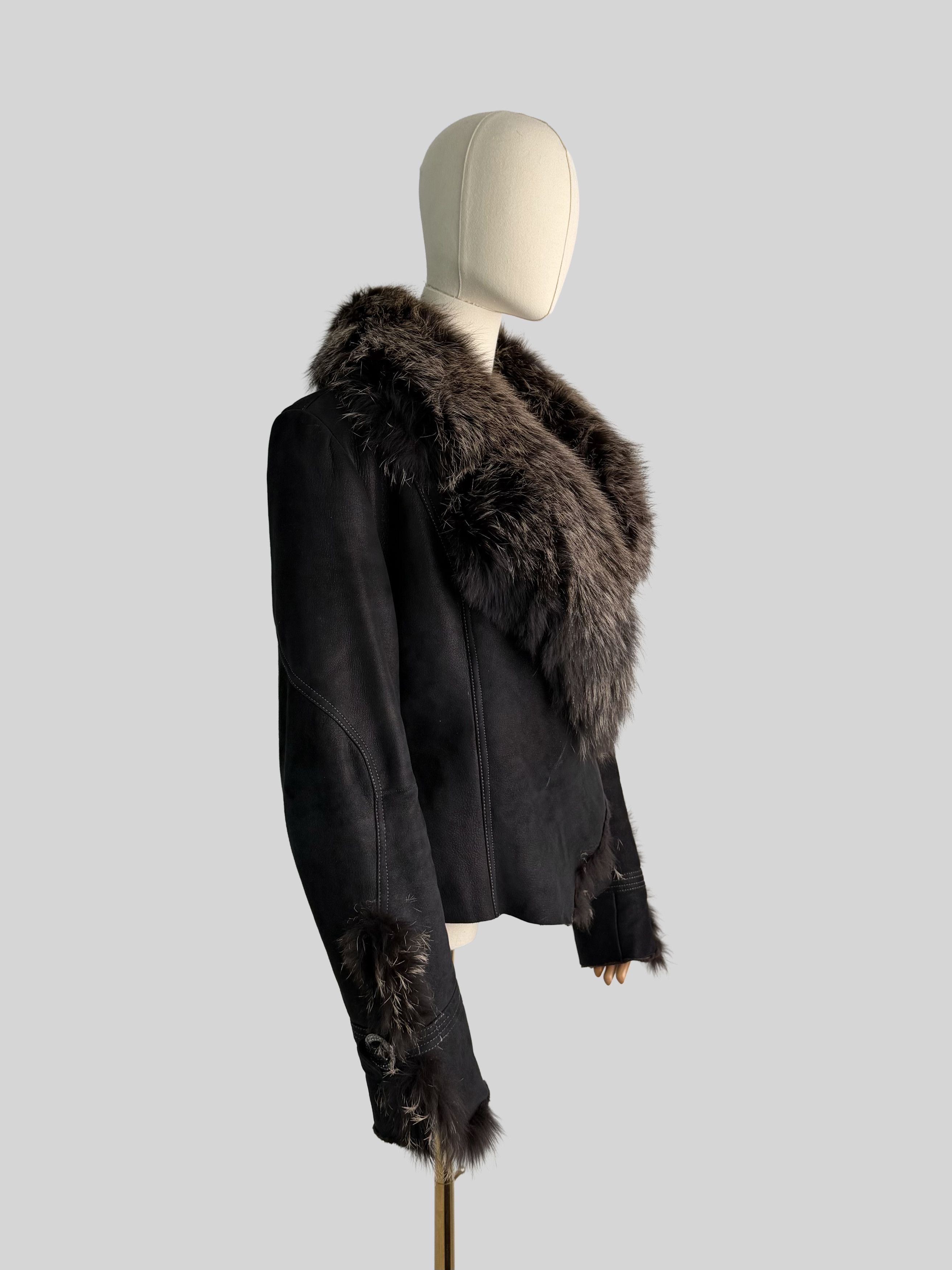 Vintage Vintage Shearling Leather Jacket Real Fur Collar Belted Y2K Size S / US 4 / IT 40 - 2 Thumbnail