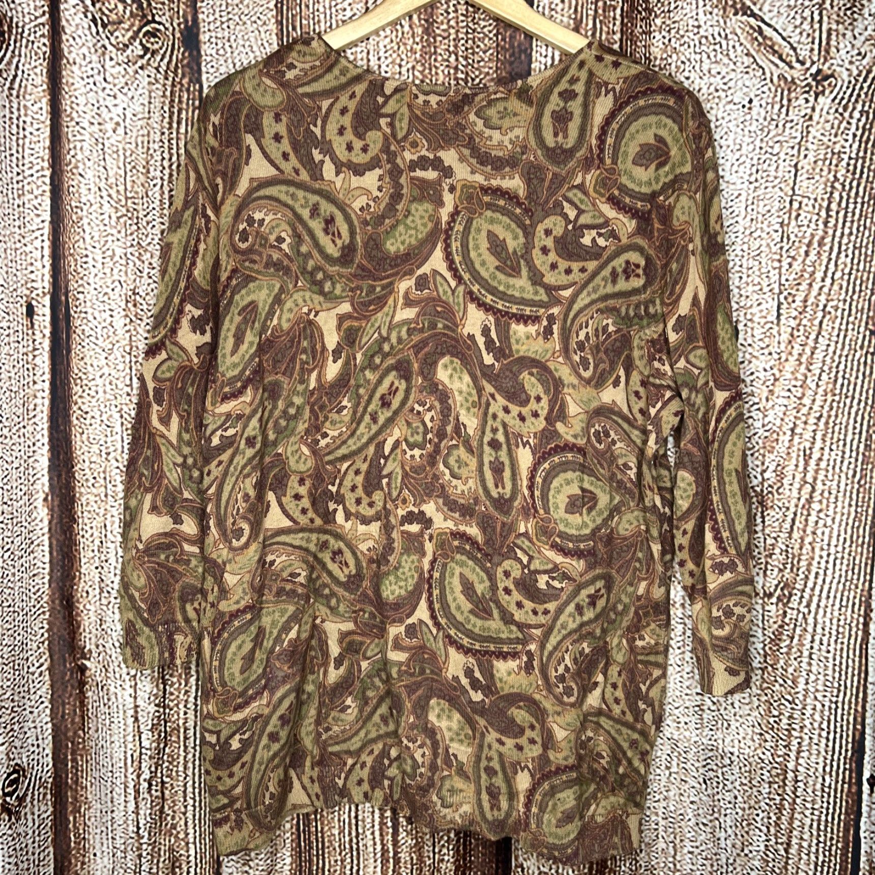 Chaps CHAPS Shirt 1X Womens Pullover Aztec Lightweight Casual T-Shirt V-Neck 3/4 Sleeve Brown Cotton Size XL / US 12-14 / IT 48-50 - 3 Thumbnail