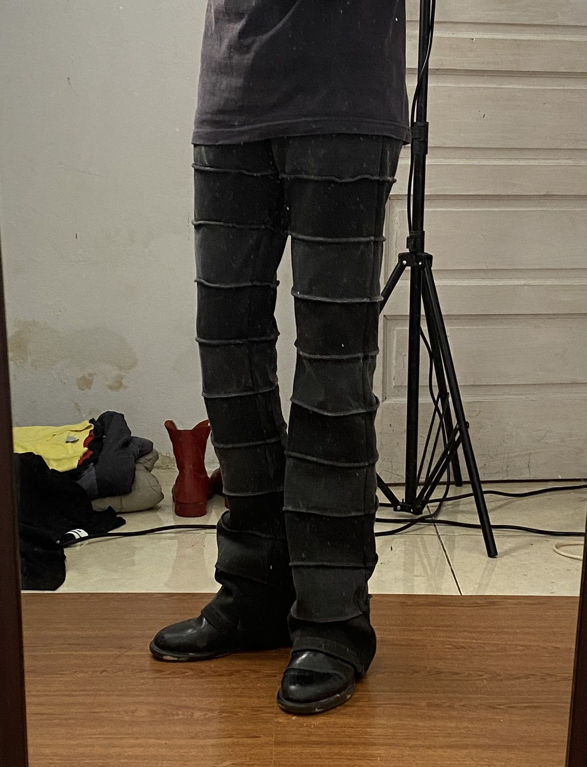 If Six Was Nine × Japanese Brand Black washed cut and sew Flare pants Size US 30 / EU 46 - 1 Thumbnail