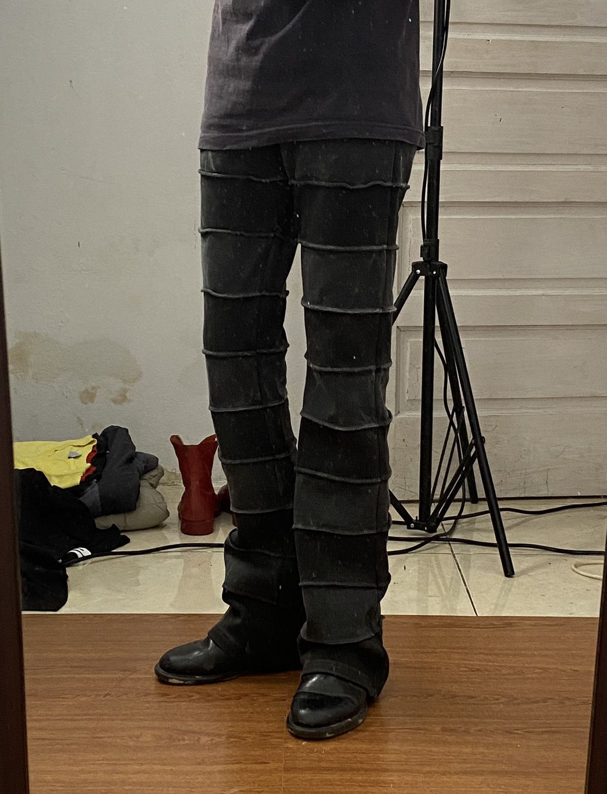 image of Archival Clothing x If Six Was Nine Black Washed Cut And Sew Flare Pants, Men's (Size 30)