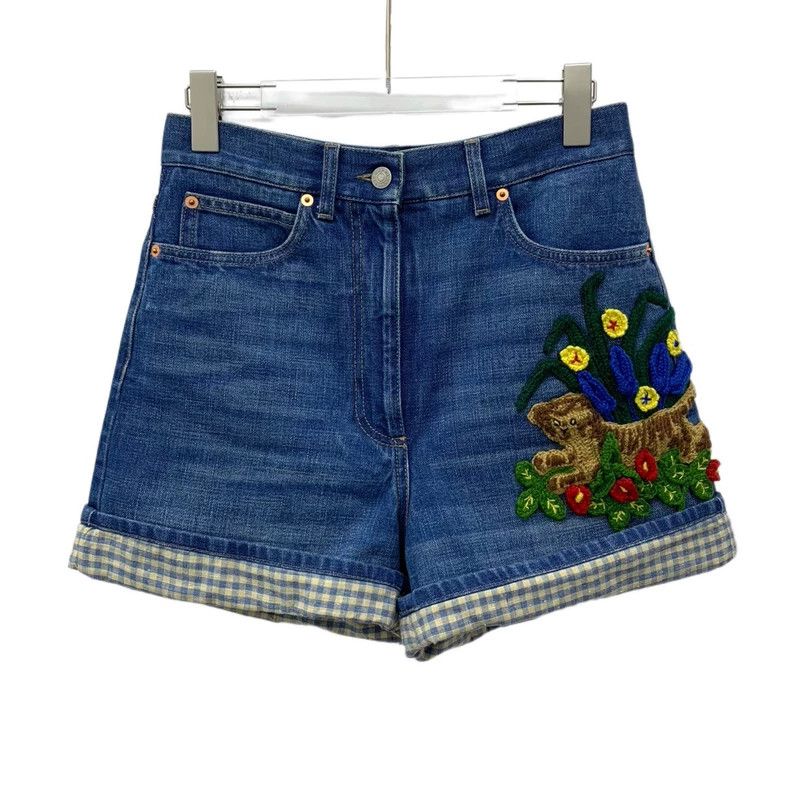 Gucci Gucci Blue tiger floral embroidered cotton casual denim sho Size 26" / US 2 / IT 38 - 1 Thumbnail