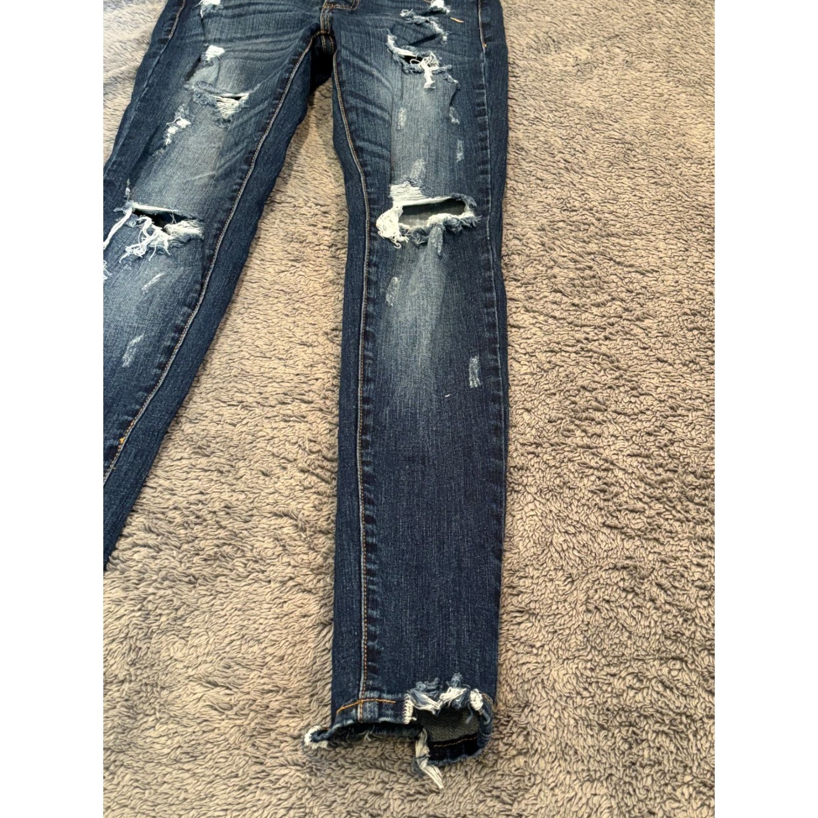 Vintage KanCan Jeans Womens 24/1 Blue Skinny Mid Rise Denim Stretch Frayed Hem Belt Loops 5-Pocket Design Estilo Slim Jeans Womens Size 42" / US 20 - 2 Thumbnail