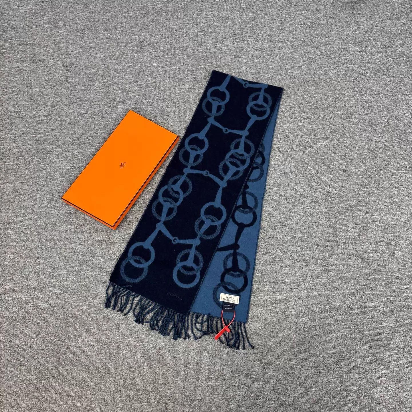 Hermes Hermes Navy Blue Horsebit 99 New Cashmere Scarf w/Box Size ONE SIZE - 1 Thumbnail