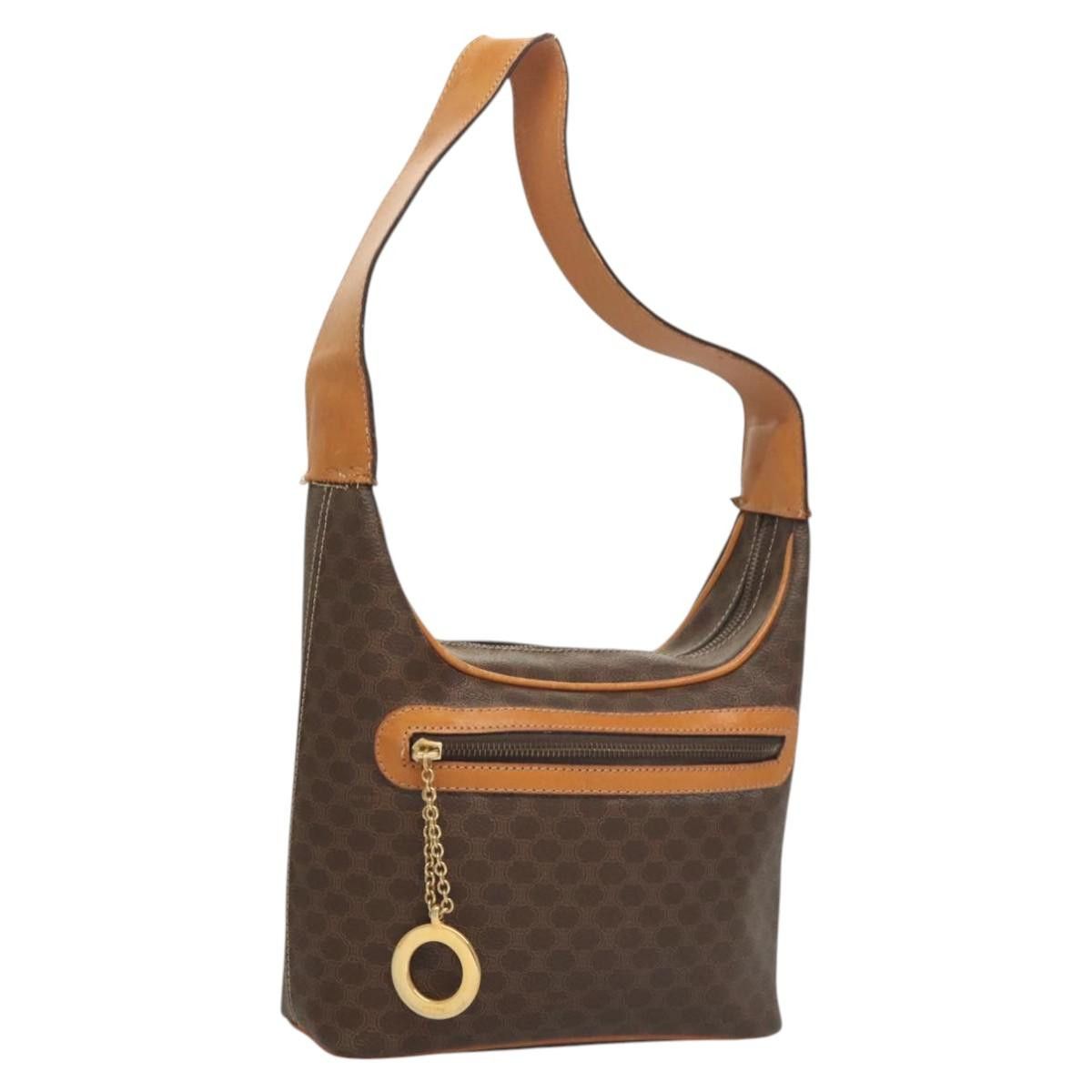 Celine Macadam Canvas Shoulder Bag Pvc Leather Brown Gold Auth 121564, Women's