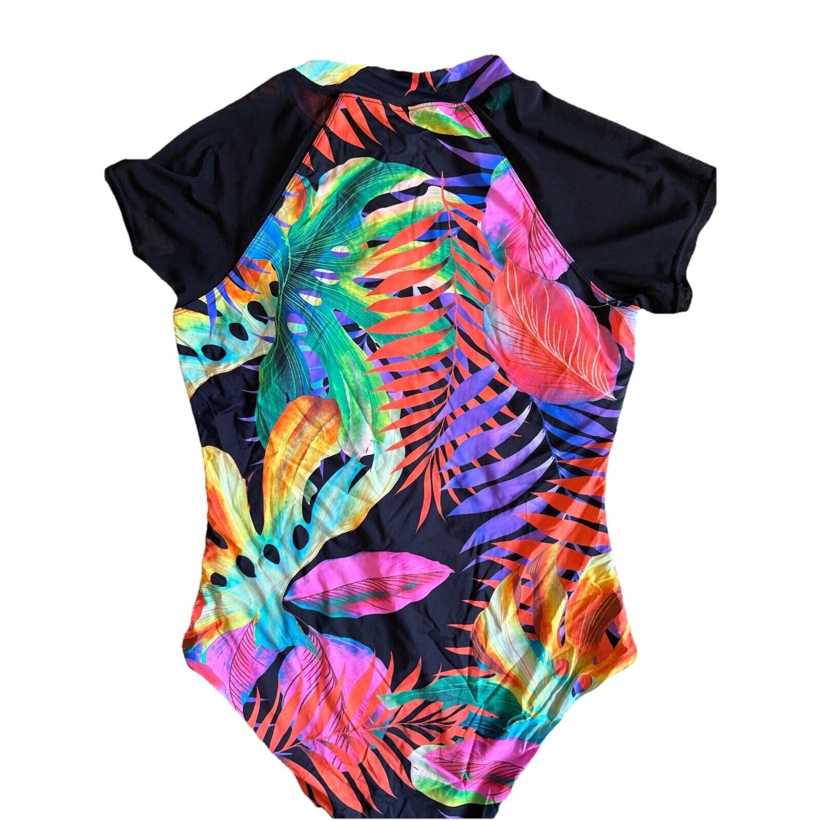 Bebe Bebe 1/2 Zip Swimsuit Size XL Tropical Print Mesh Sleeves Size ONE SIZE - 3 Thumbnail