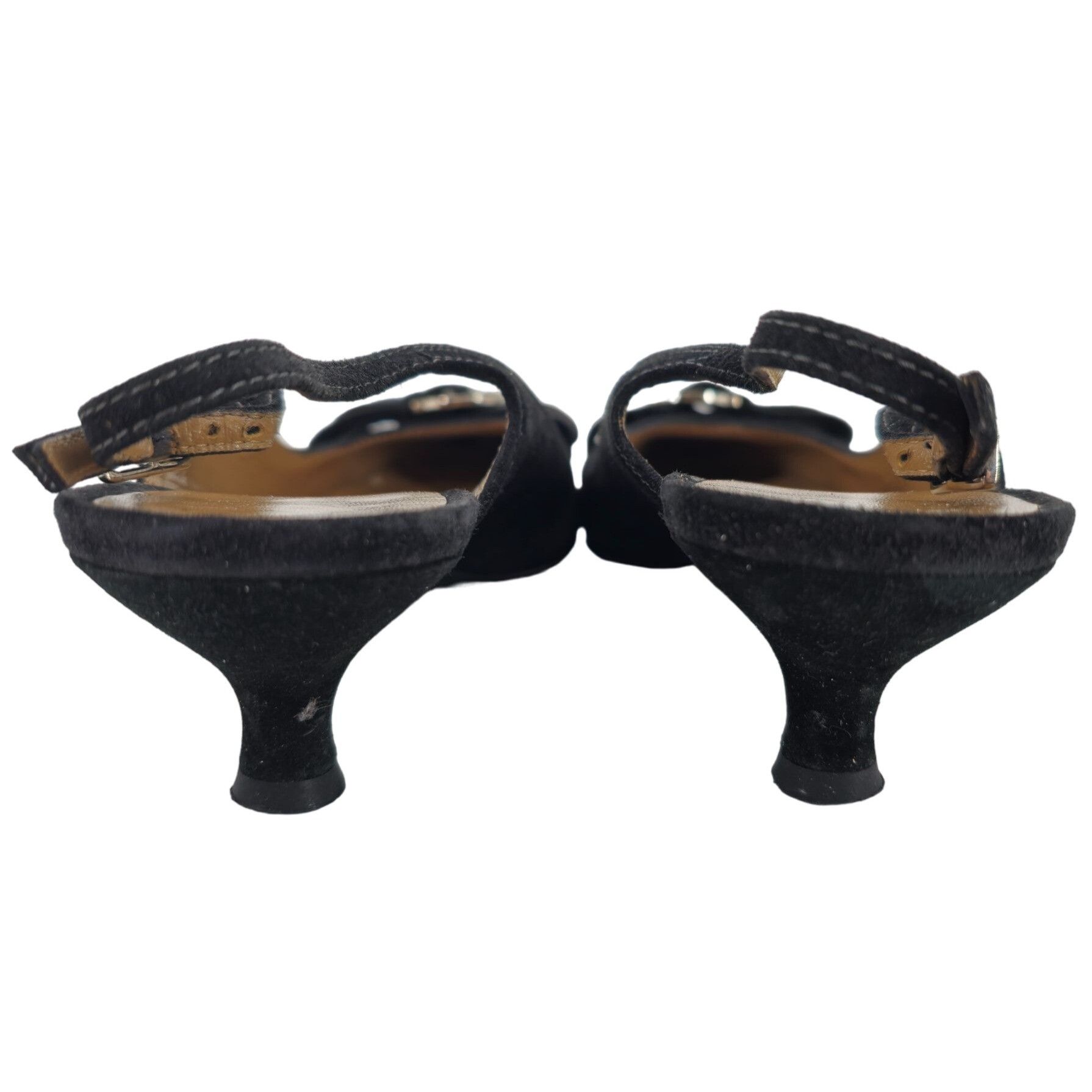 Salvatore Ferragamo Vintage Salvatore Ferragamo Black Striped Suede Formal Sling Size US 8 / IT 38 - 9 Thumbnail
