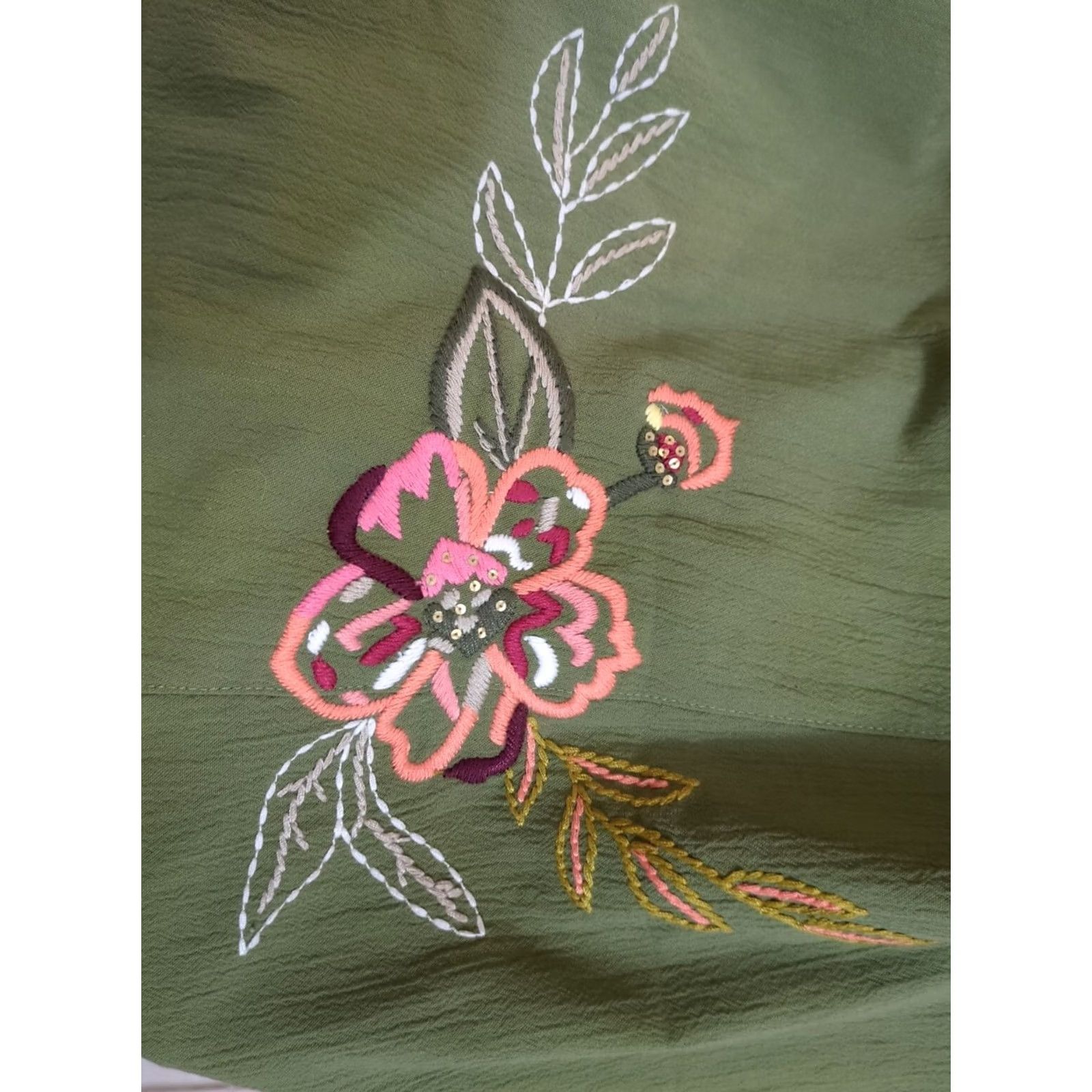 Vintage Koret Skirt Women's Plus Size 14 Green Embroidered Flower Long Skirt Size 36" / US 14 / IT 50 - 5 Thumbnail