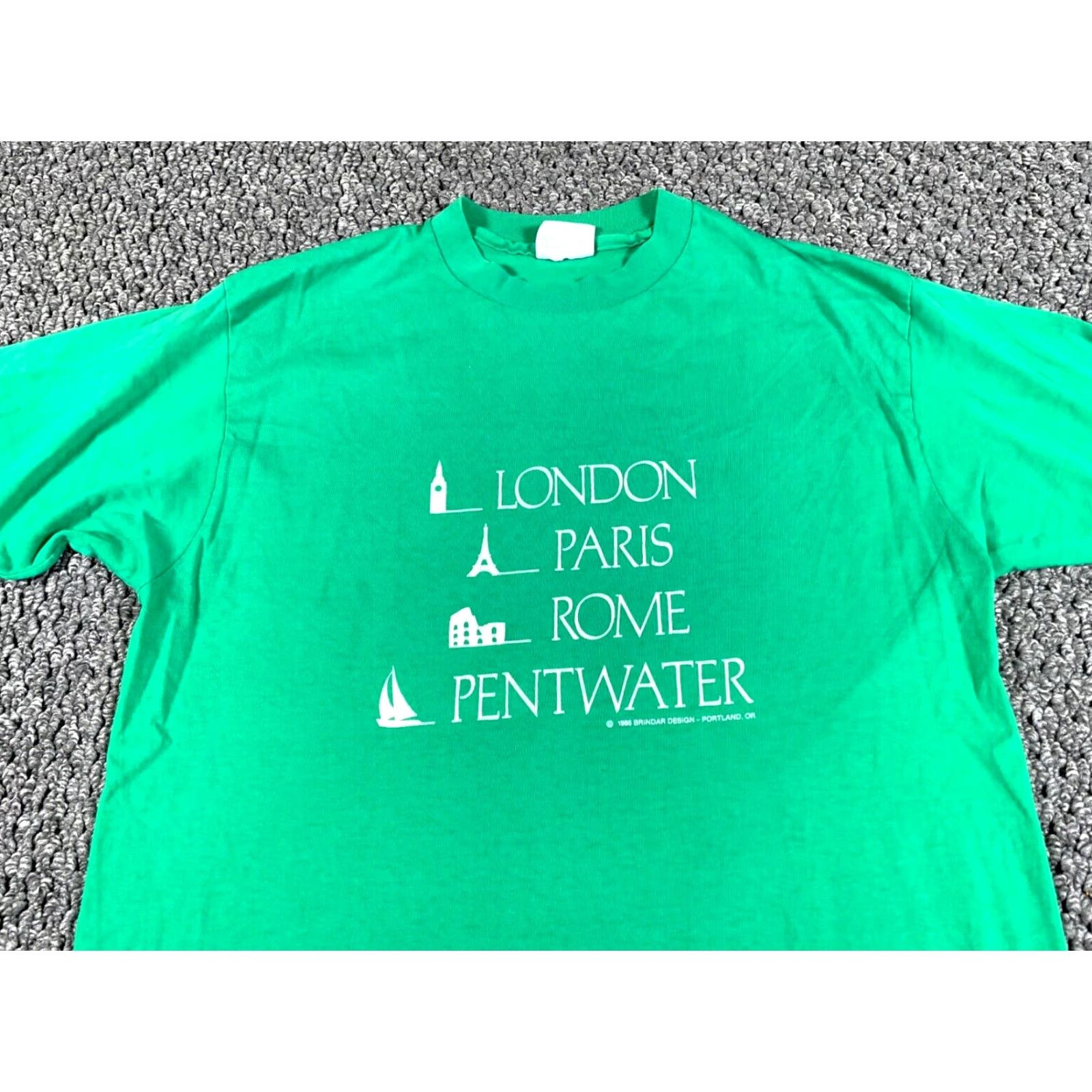 Hanes VTG 80s London Paris Rome T-Shirt Adult Large XL Green Single Stitch Hanes 1986 1980-1989 Graphic Tee Size US L / EU 52-54 / 3 - 4 Thumbnail