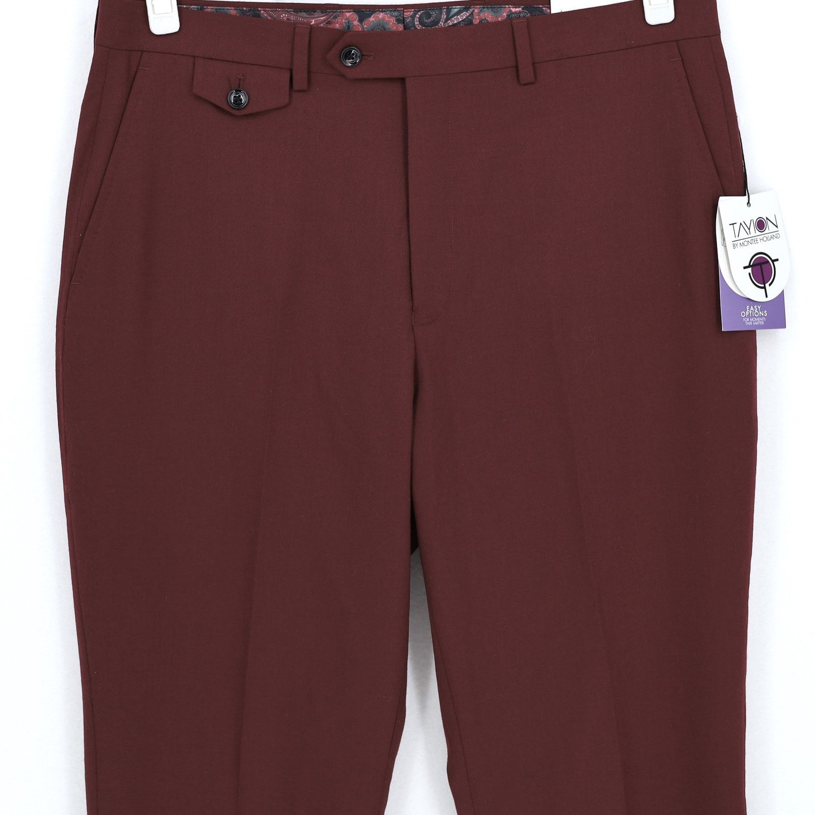 The Unbranded Brand Tayion Collection Men's Burgundy Wool Suit Pants 34W 32L Size US 34 / EU 50 - 3 Thumbnail