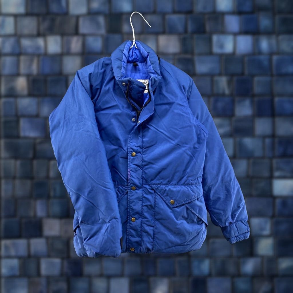 VINTAGE Marmot Mountain Works Down Filled Puffer Jacket Mens XS Blue Full Zip