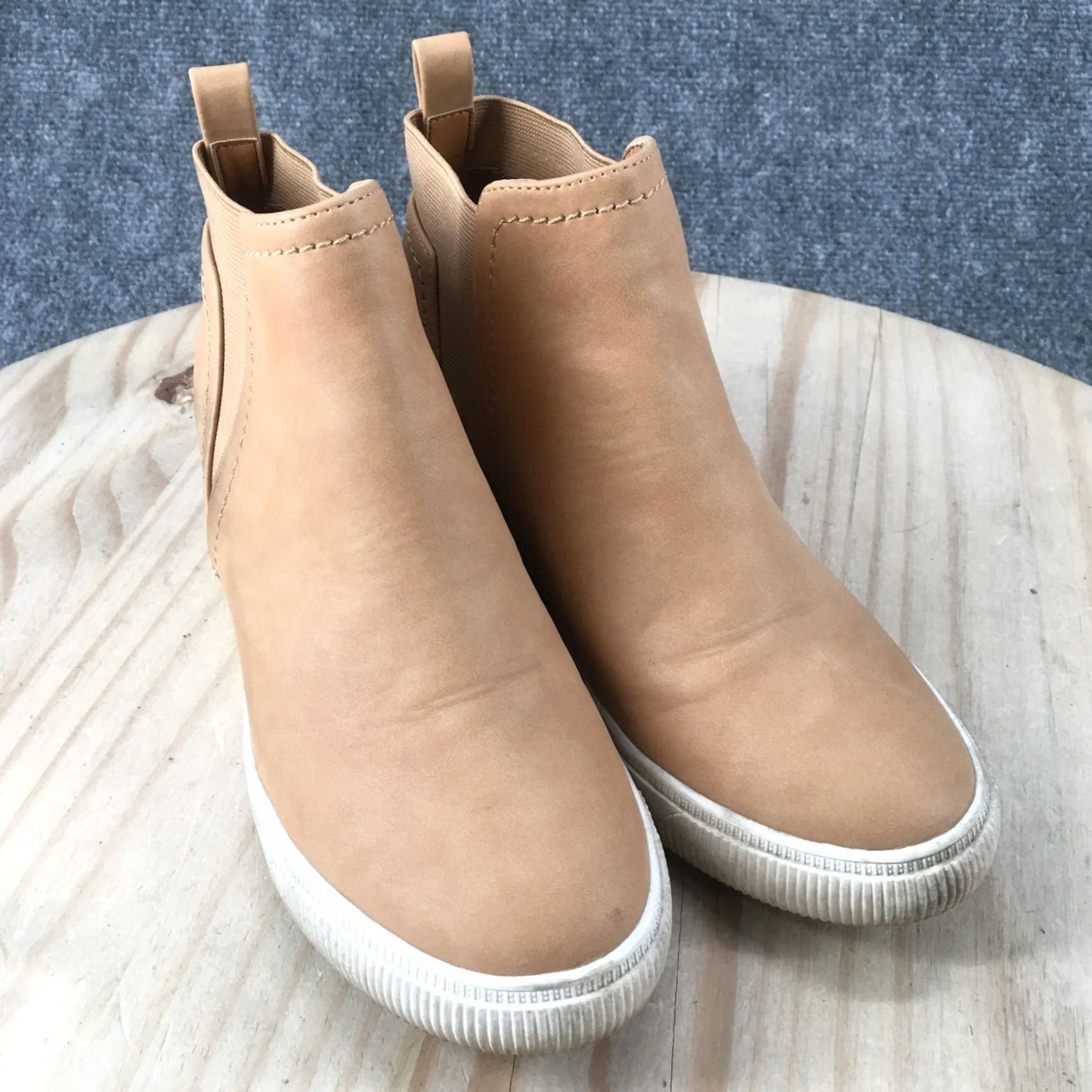 Dolce Vita DV Dolce Vita Boots Womens 8 Kyla Ankle Booties Beige Leather Pull On Wedge Size US 8 / IT 38 - 3 Thumbnail