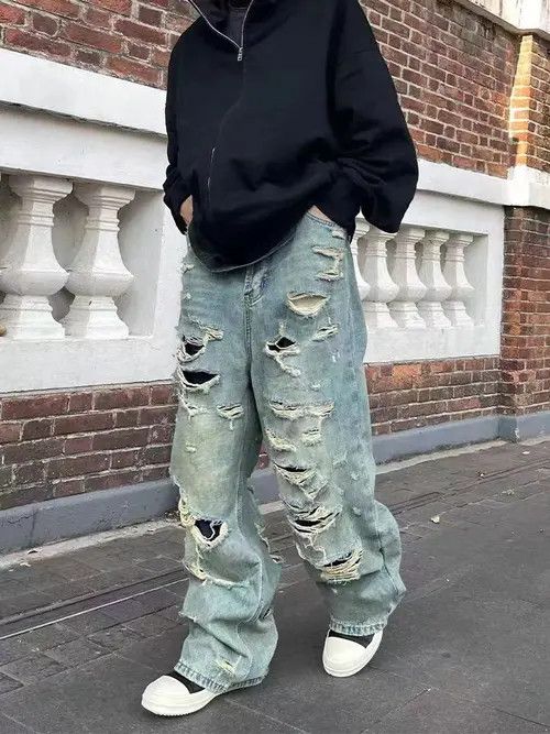 VIBE Vintage Street Hip Hop Washed Loose Wide Leg Jeans Size US 30 / EU 46 - 6 Thumbnail