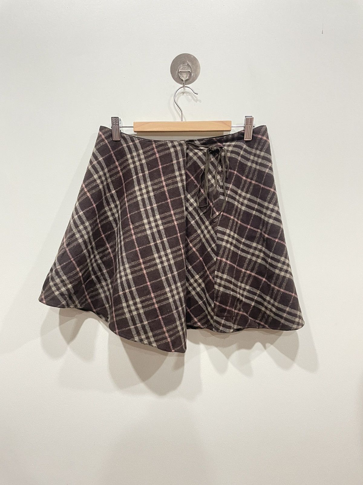 image of Burberry Checkered Wrap Mini Skirt, Women's (Size 30)