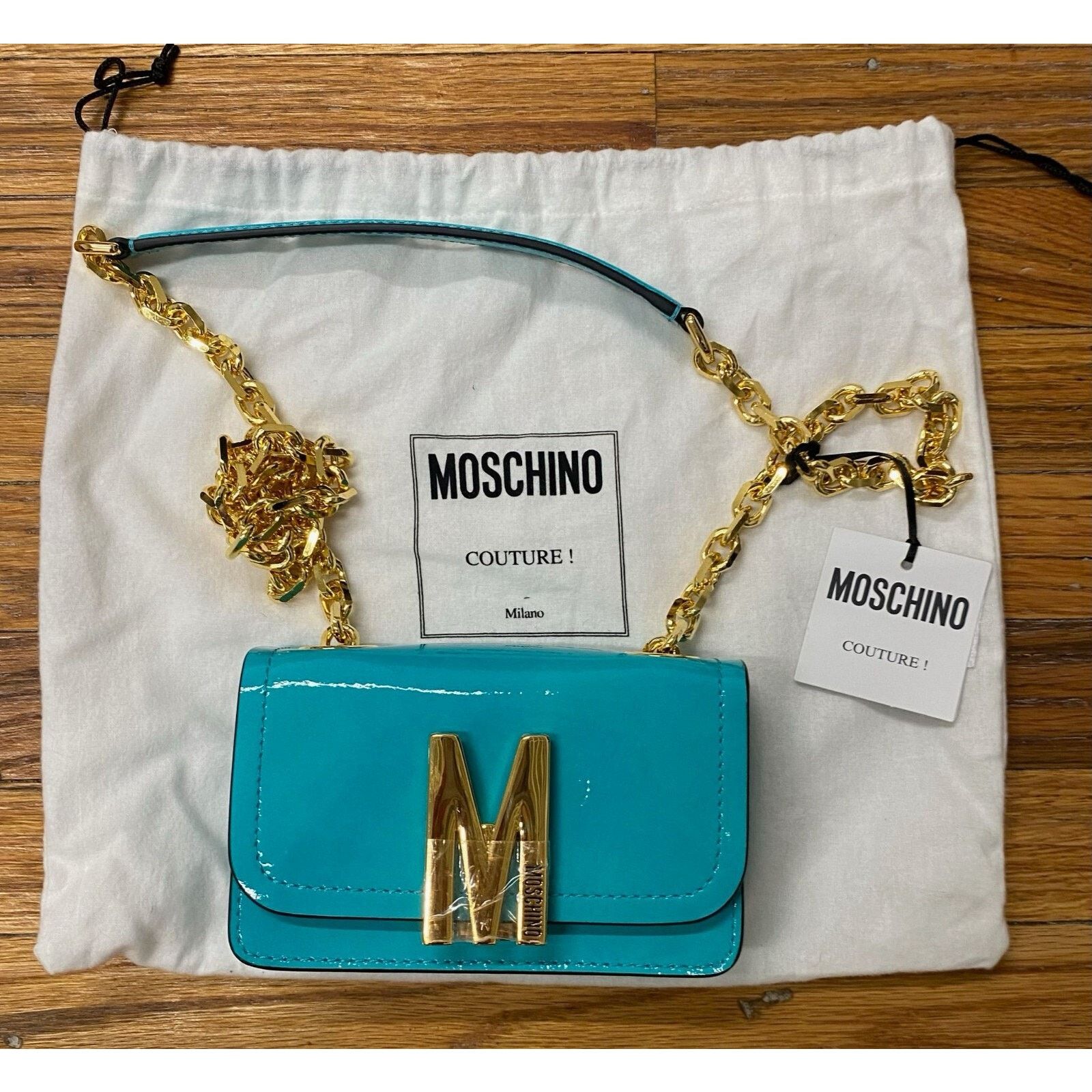Moschino AW22 MOSCHINO Couture Jeremy Scott "M" Turquoise Leather Bag Size ONE SIZE - 1 Thumbnail