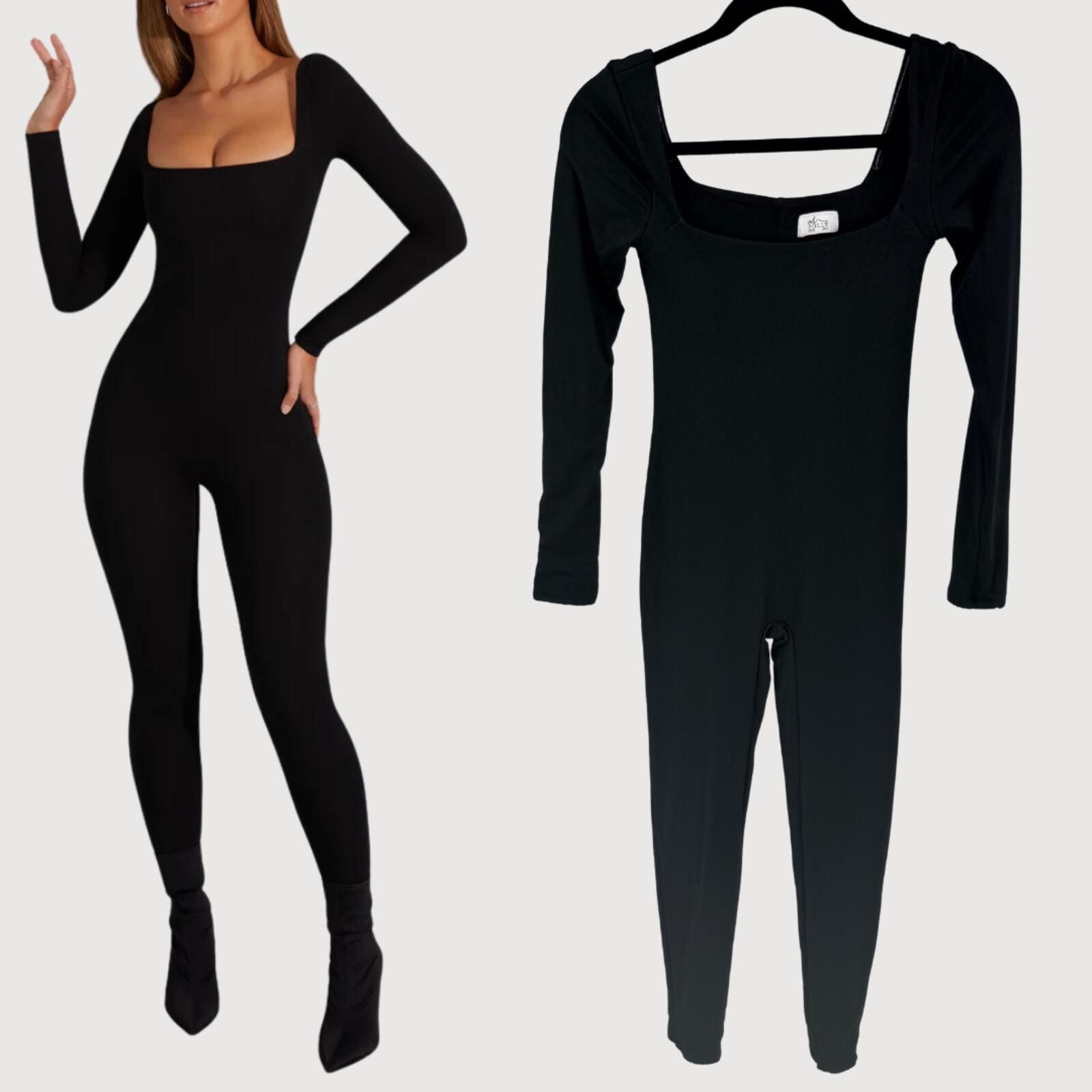 Other Oh Polly Delanie Jumpsuit Black Square Neck Bodycon 4 Size 27" / US 4 / IT 40 - 1 Thumbnail