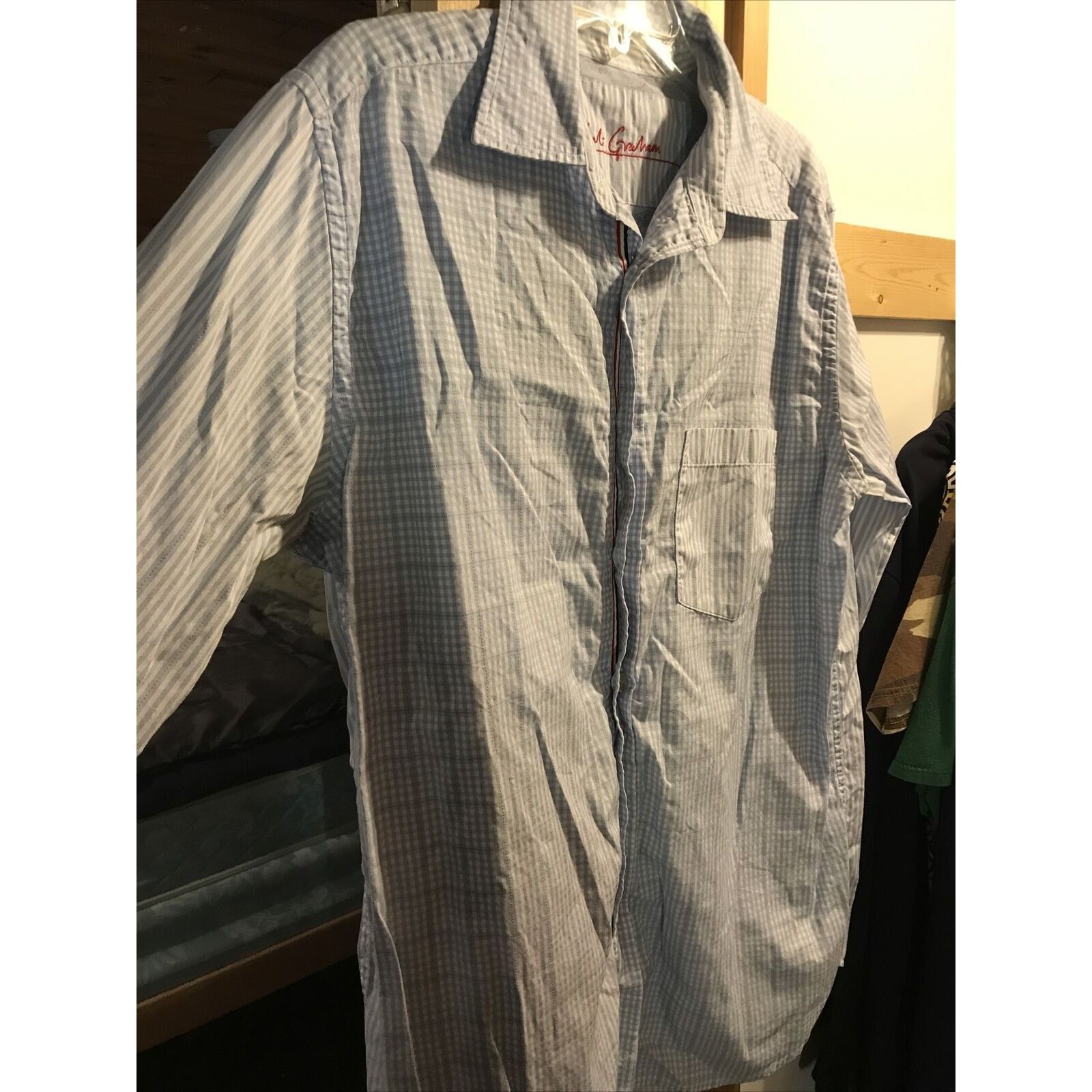 Robert Graham Robert Graham Men’s L Blue Check Striped Button Cotton Shirt Size US L / EU 52-54 / 3 - 3 Thumbnail