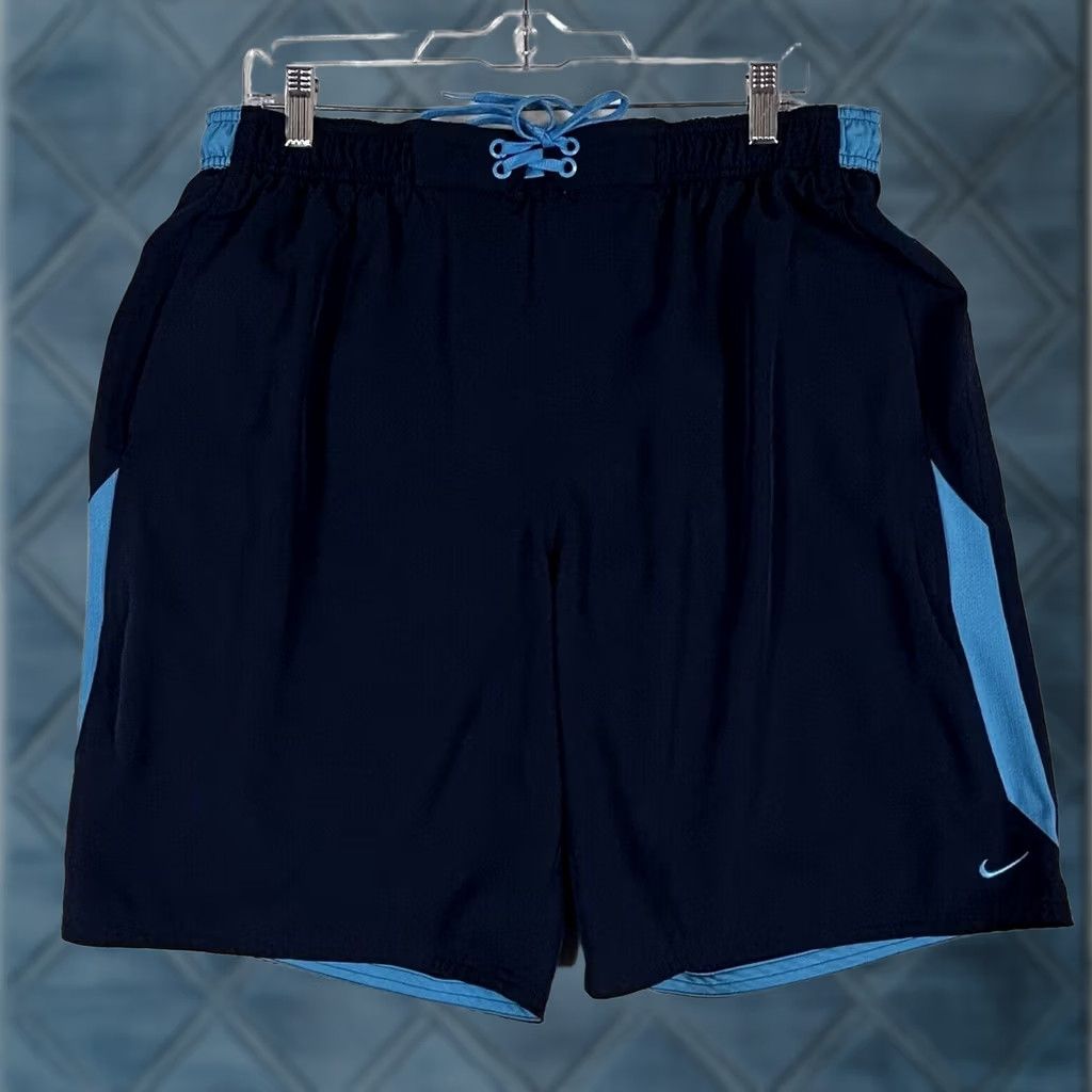 Nike Nike Swim Trunks Mens XL Navy Blue Colorblock Lined Pockets Drawstring 9" Inseam Size ONE SIZE - 1 Thumbnail