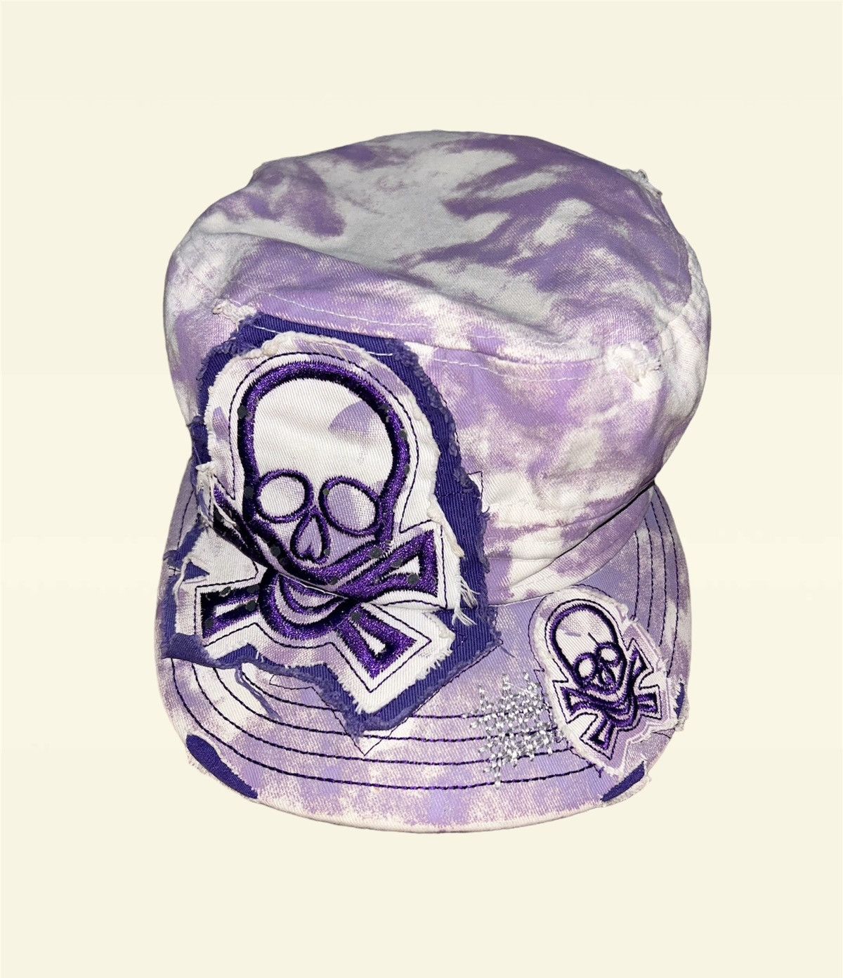 Skull Patch Purple Dye Ripped Patrol Caps