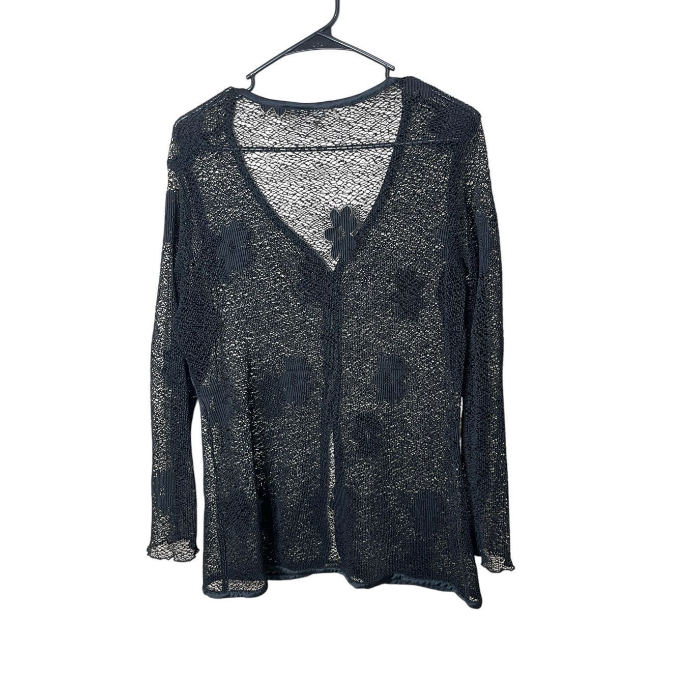 Other Vintage Zenobia Black Sheer Button Front Cardigan Flower Pri Size XL / US 12-14 / IT 48-50 - 9 Thumbnail