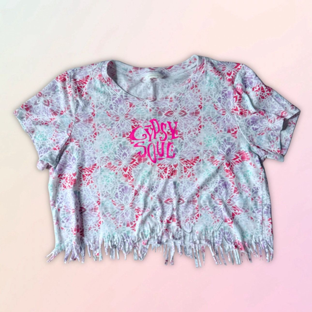 Aeropostale Gypsy Soul, Reworked, Kaleidoscope Print, Cropped Baby Tee Size S / US 4 / IT 40 - 2 Thumbnail