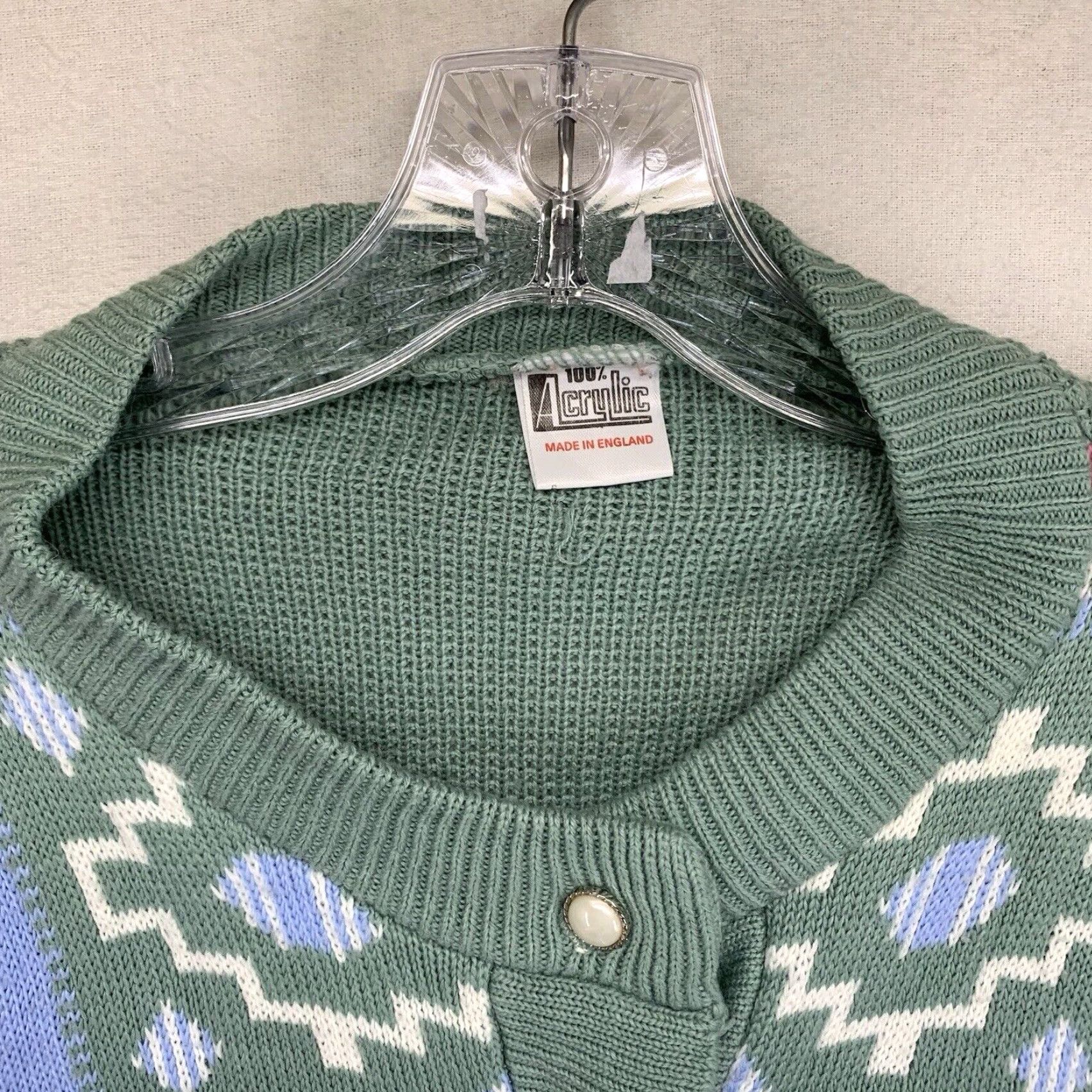 Nautica VINTAGE Womens Bay Green Chunky Knit Cardigan Sweater XL Geometric Pattern Breathable Casual Travel Nautical Bohemian London Style Acrylic Knit Size XL / US 12-14 / IT 48-50 - 5 Thumbnail