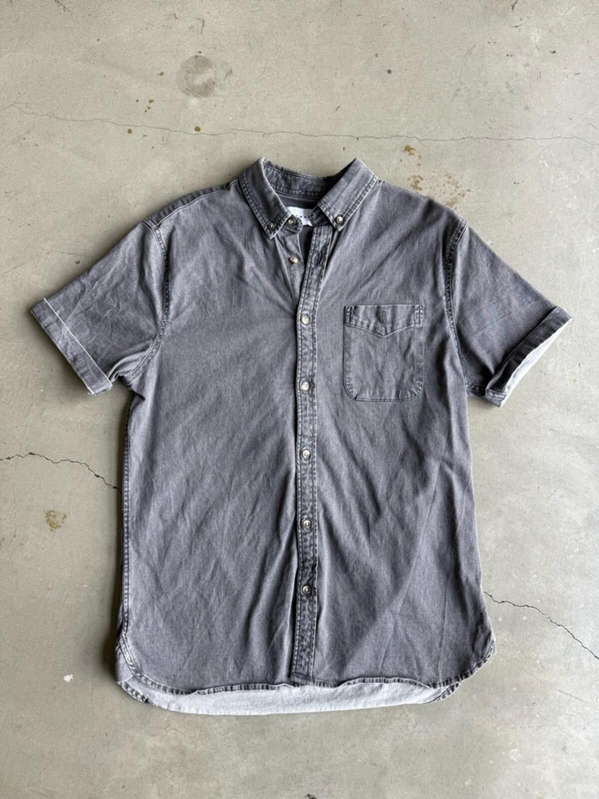 Topman Topman / Button Up Denim Shirt Casual Stretch / Gray Size US M / EU 48-50 / 2 - 12 Thumbnail
