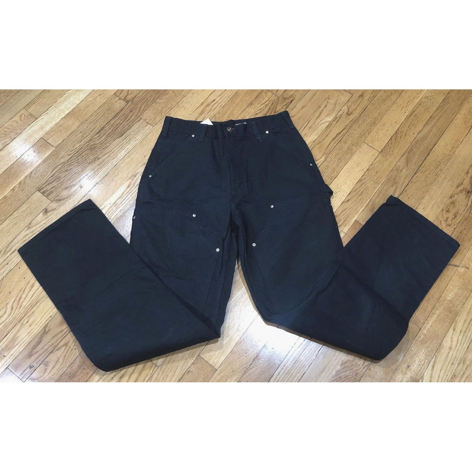 Carhartt VINTAGE Carhartt Carpenter Pants Black 31 x 34 Loose Original Fit 90s Workwear Denim Canvas Straight Leg USA 7 Pocket Double Knee Size US 31 - 4 Thumbnail