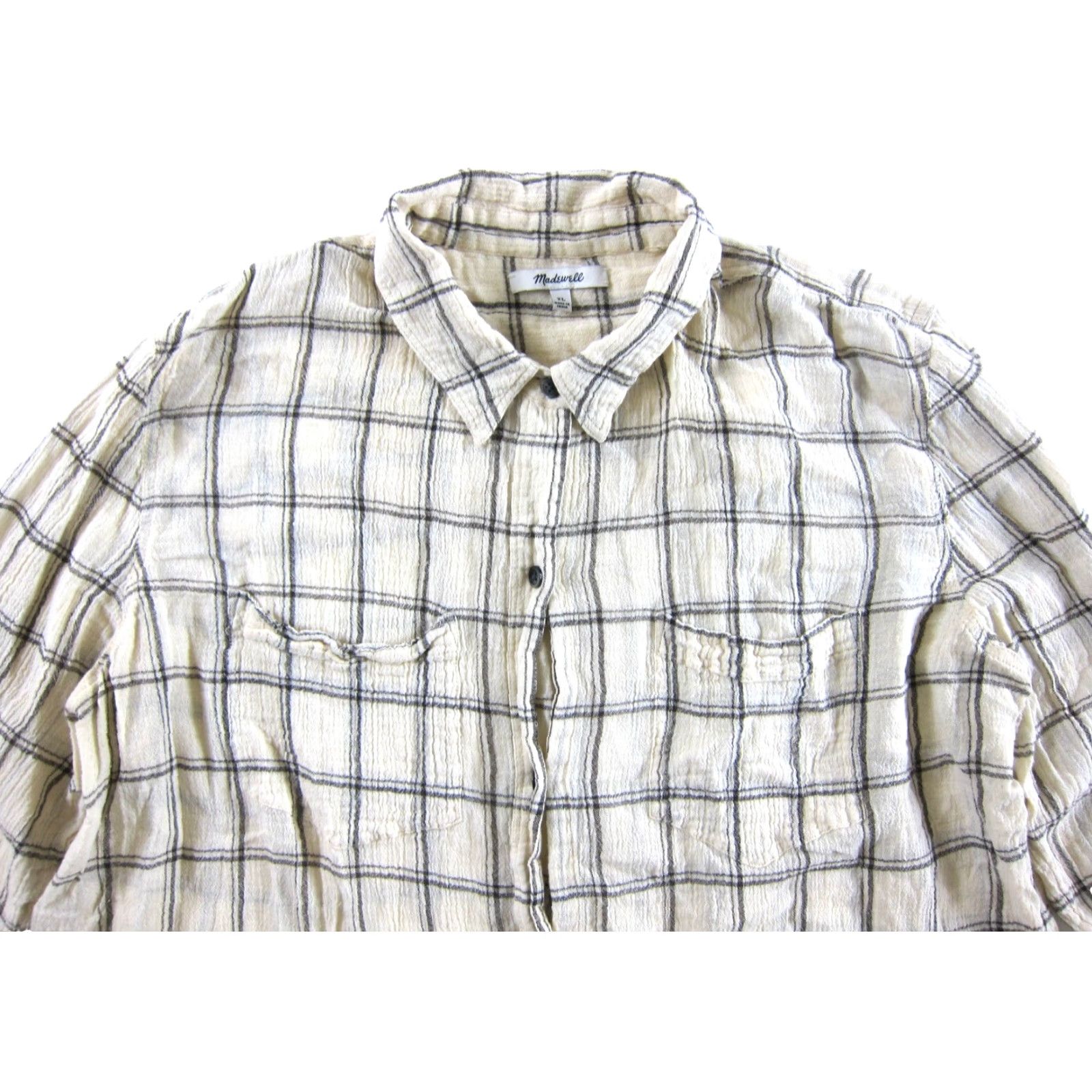Madewell Madewell Blouse Shirt Plaid Collared Long Sleeve 100% Cotton Ivory XL Women’s Size XL / US 12-14 / IT 48-50 - 4 Thumbnail