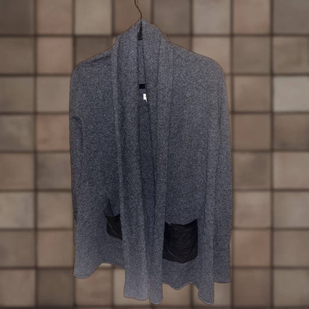 Club Monaco Club Monaco Cardigan Women XS Cashmere Open Dark Gray Suede Pockets Cuffed Size XS / US 0-2 / IT 36-38 - 1 Thumbnail