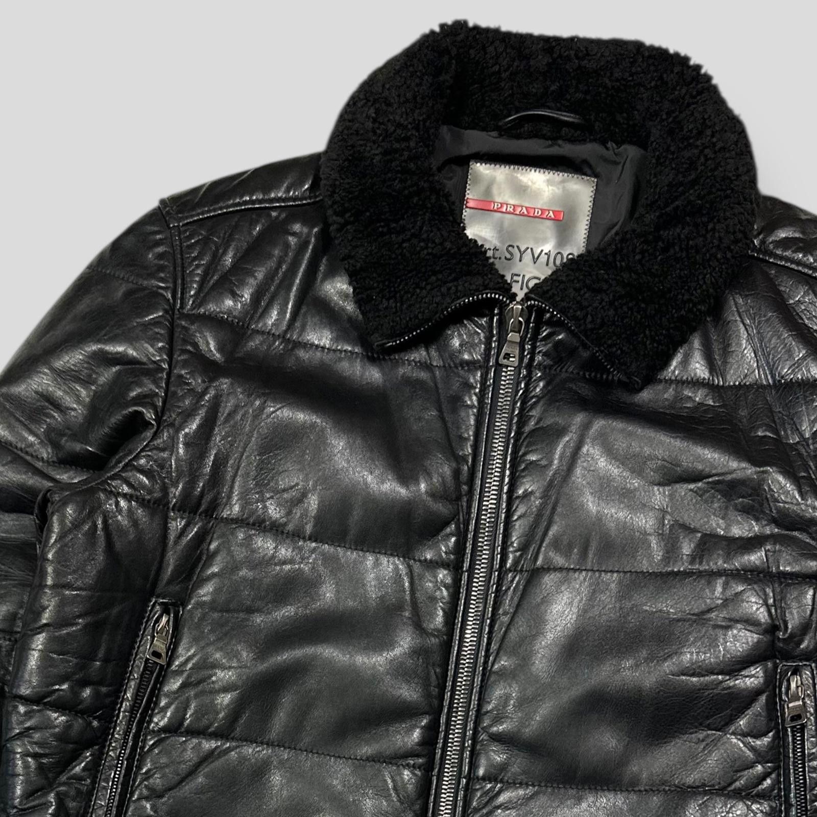 Prada Sport 00’s Leather Aviator Fur Collar Hooded Puffer L