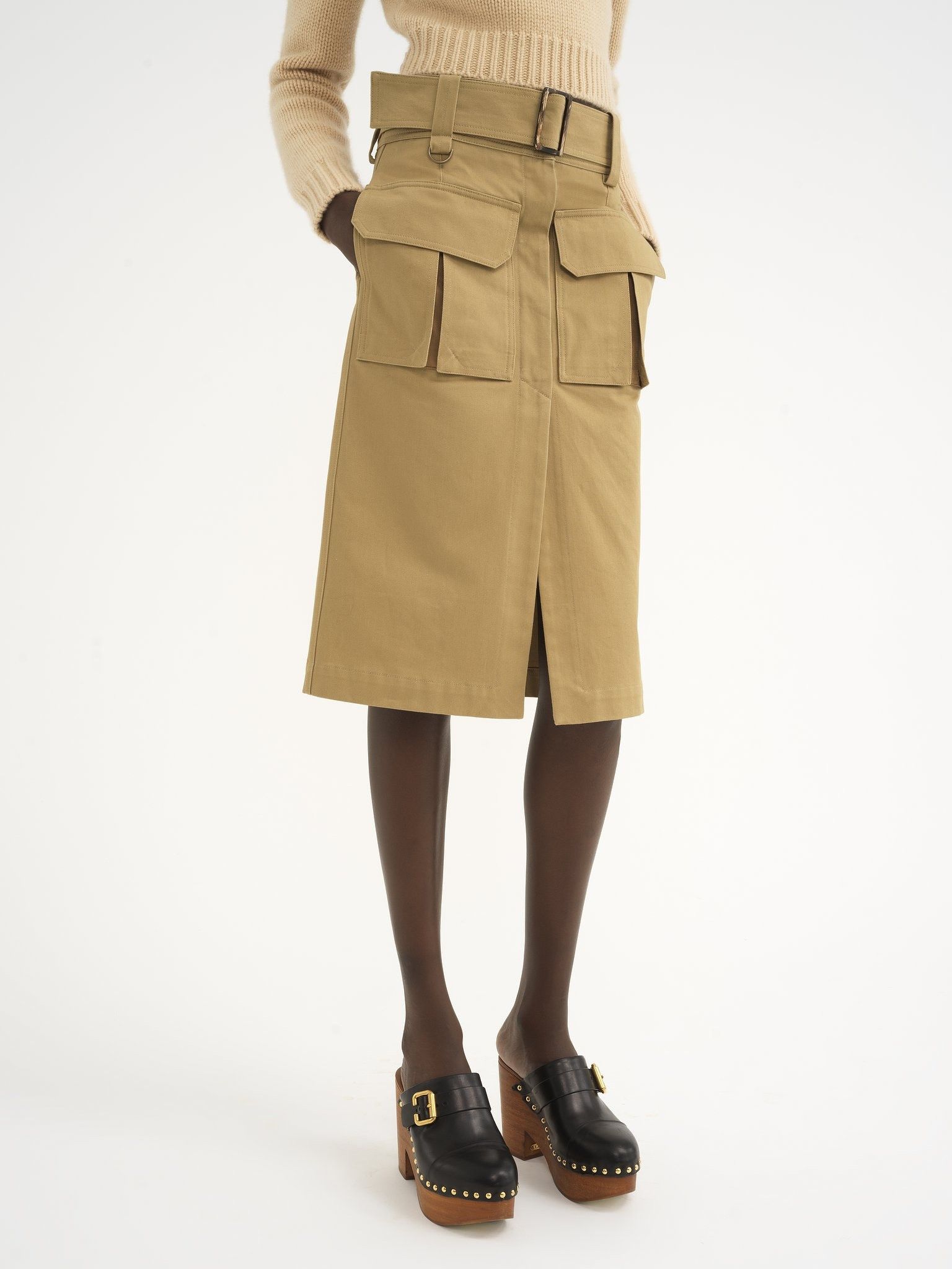 Chloe o1loc1c11025 Saharienne Midi Skirt in Past Kakhi Size 28" / US 6 / IT 42 - 3 Thumbnail