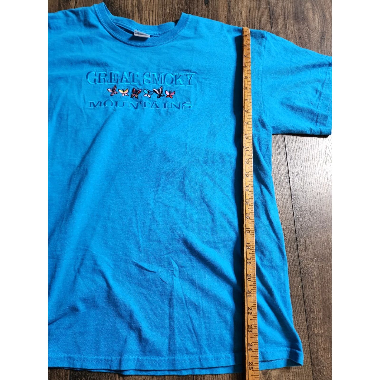 Gildan Women T Shirt Distressed Great Smoky Mountains Butterflies Embroidered Travel L Blue Size L / US 10 / IT 46 - 4 Thumbnail