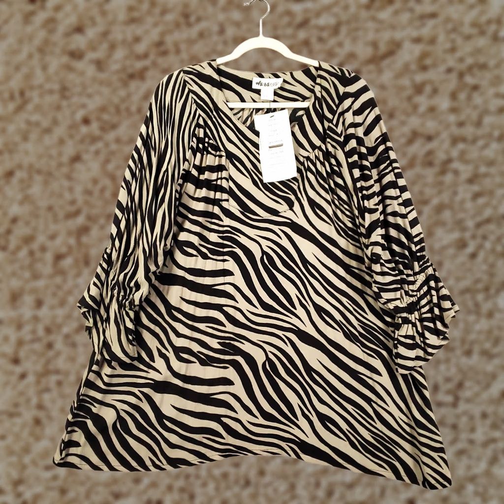 Vintage VINTAGE? No — New Womens Blouse Tunic Top 0X Black Gray Zebra Animal Print Pattern NWT We Be Bop Blouse Size XL / US 12-14 / IT 48-50 - 1 Thumbnail