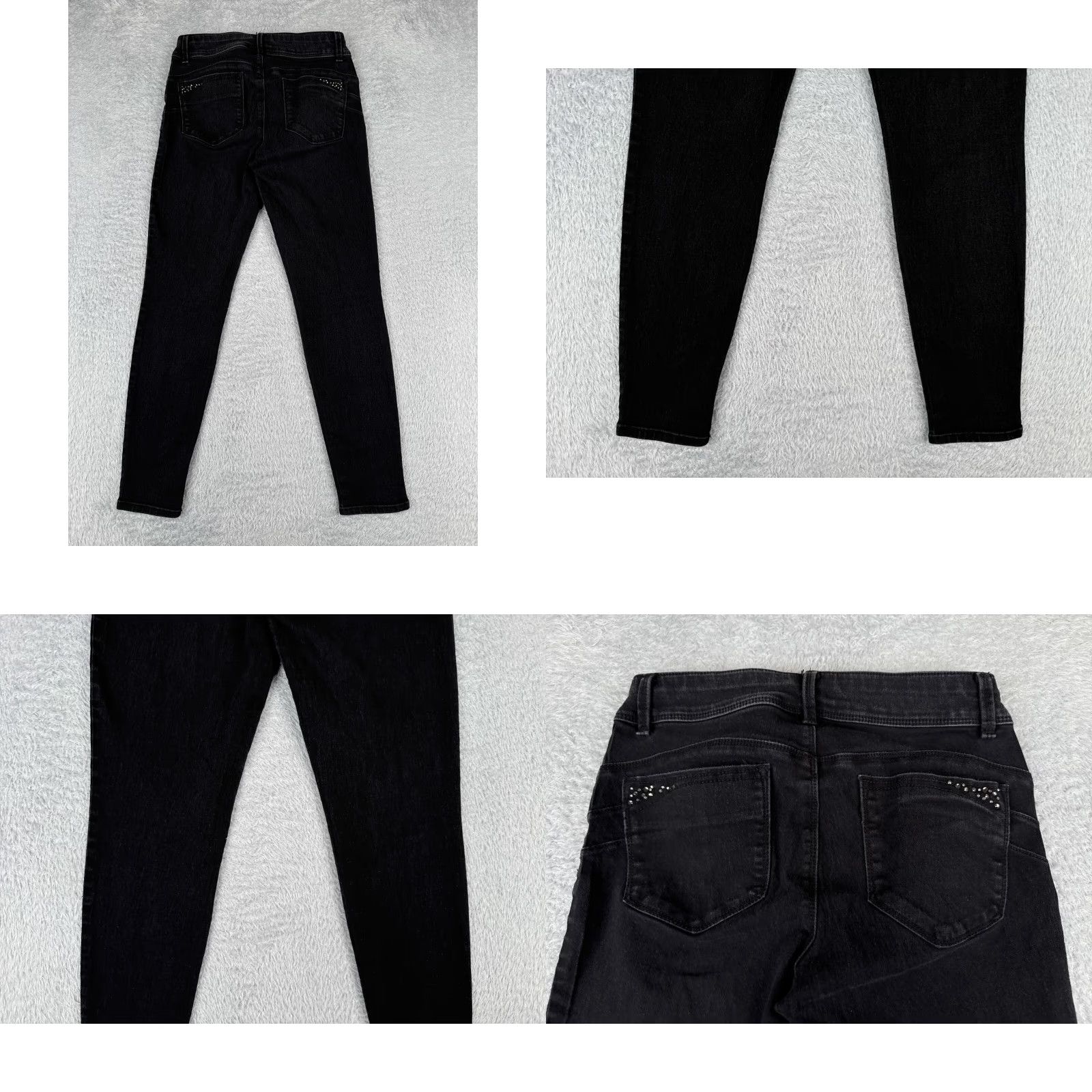 Vintage D. Jeans Women Jeans Black 8 Mid Rise Skinny Denim 28x27 5-Pocket Rhinestone Distressed Cotton Regular Size 30" / US 8 / IT 44 - 9 Thumbnail