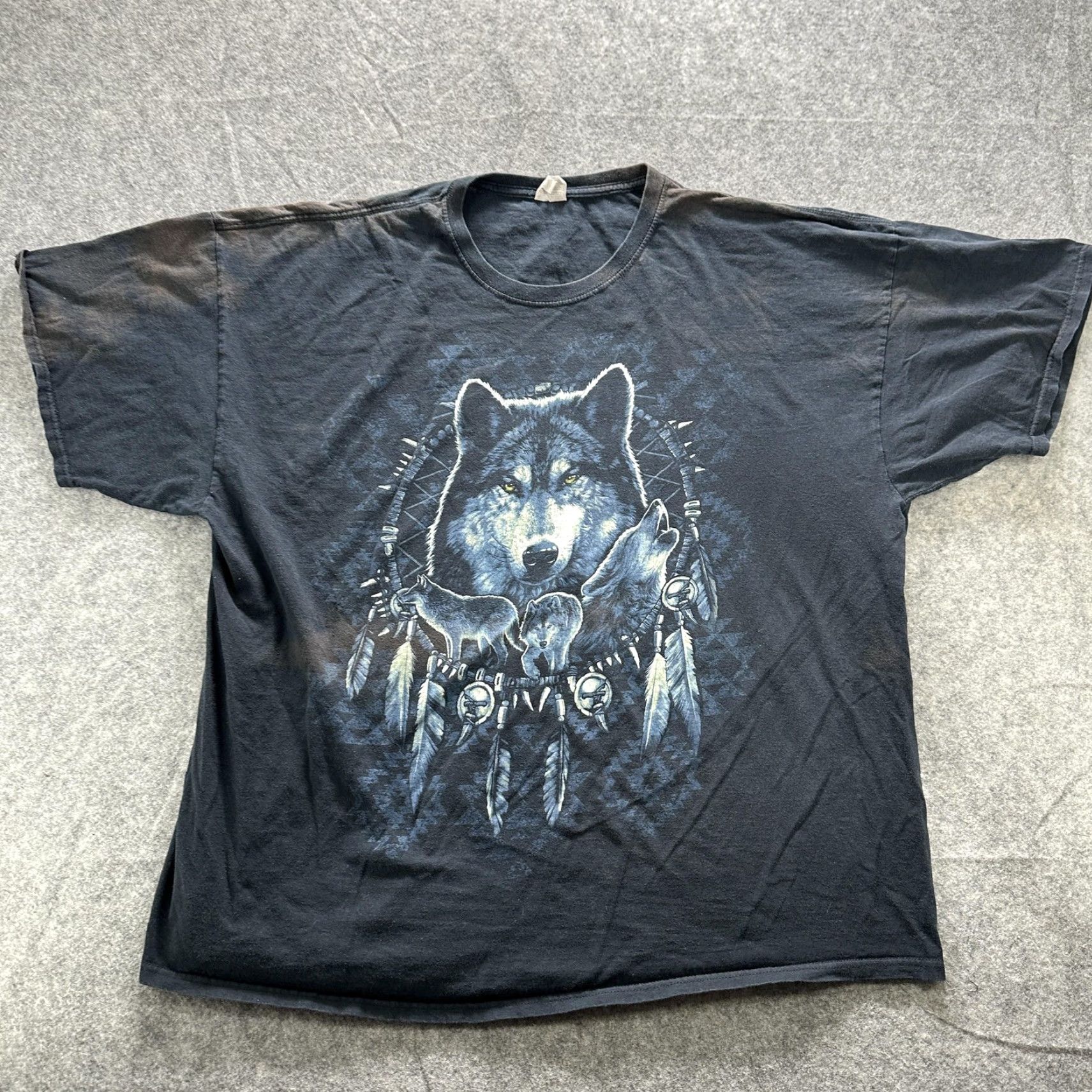 Fruit Of The Loom Fruit Of The Loom Wolf Graphic Shirt Mens 3XL Black Dreamcatcher Feathers y2k Size US XXL / EU 58 / 5 - 2 Thumbnail