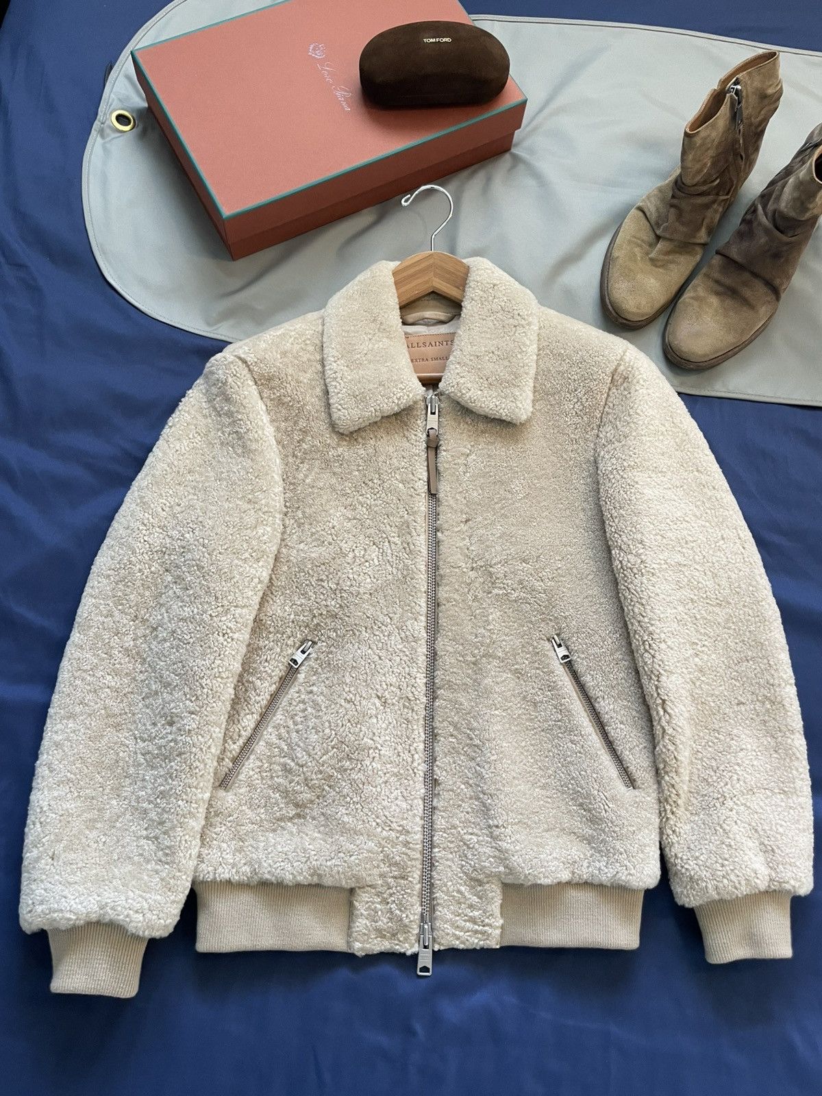 Allsaints Allsaints Charlie Shearling Leather Bomber Jacket XS Beige Size US XS / EU 42 / 0 - 13 Thumbnail