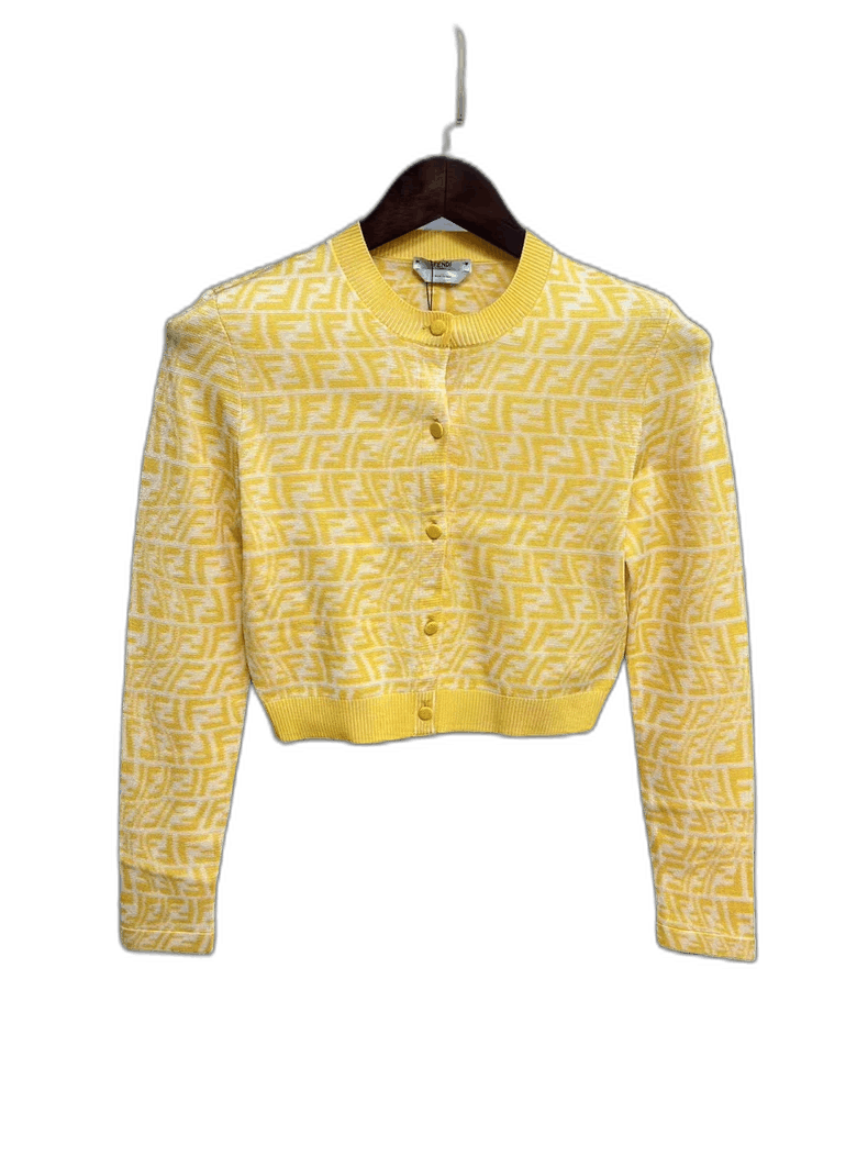 Fendi Fendi White Yellow Twisted Logo Knit Cardigan-yf Size US M / EU 48-50 / 2 - 1 Thumbnail