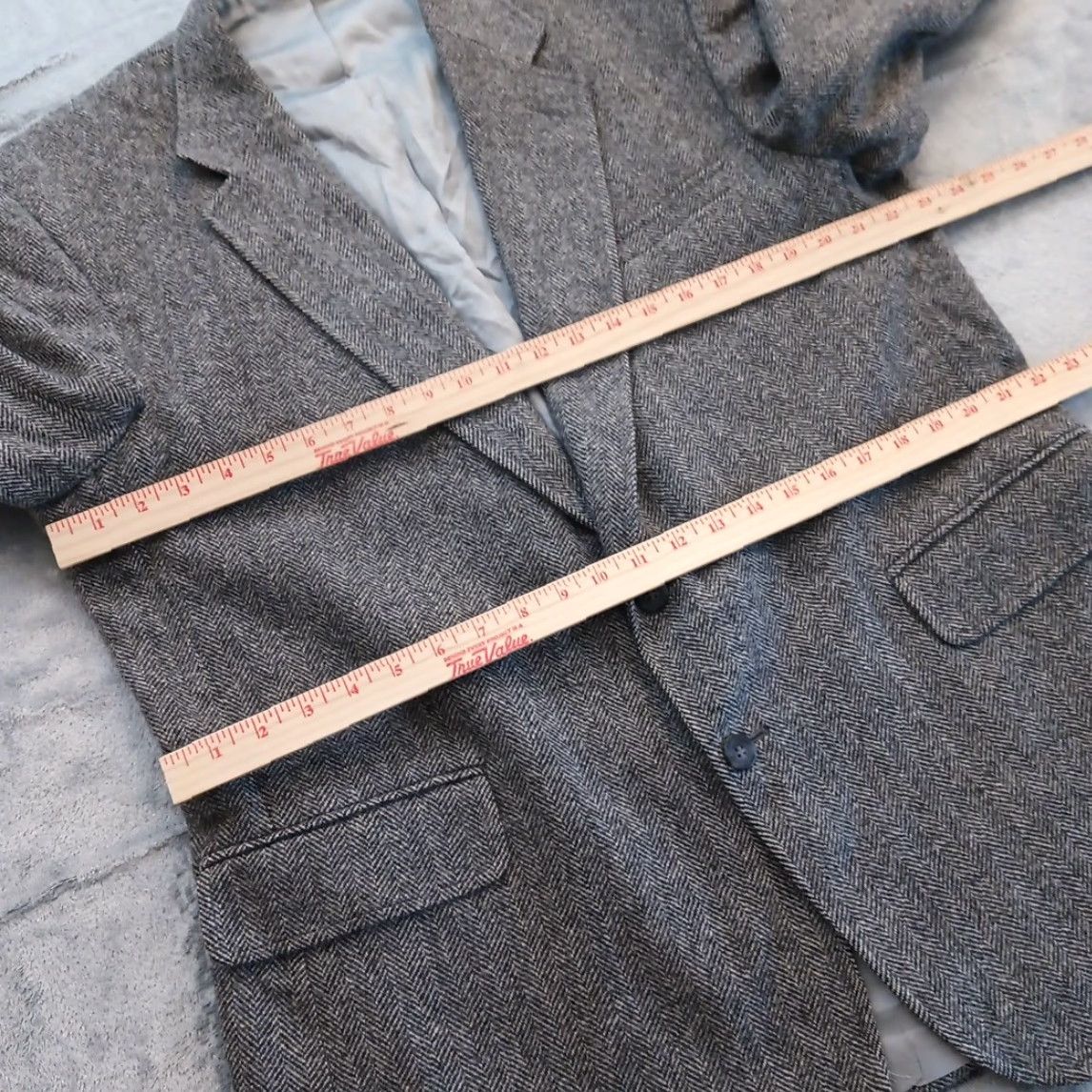 Lands' End Lands' End Blazer Mens 46 Long Gray Tweed Herringbone Wool Single Vent Two-Button Notch Lapel Jacket Coat 2 Piece Regular Mens Size 46R - 6 Thumbnail