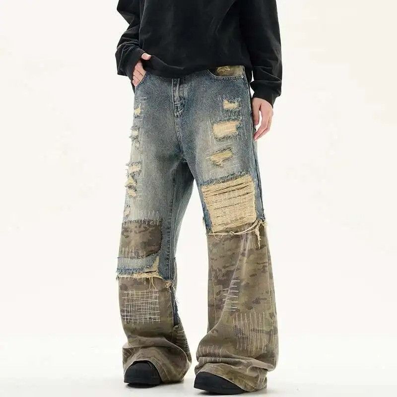 High Street Embroidery Camouflage Jeans