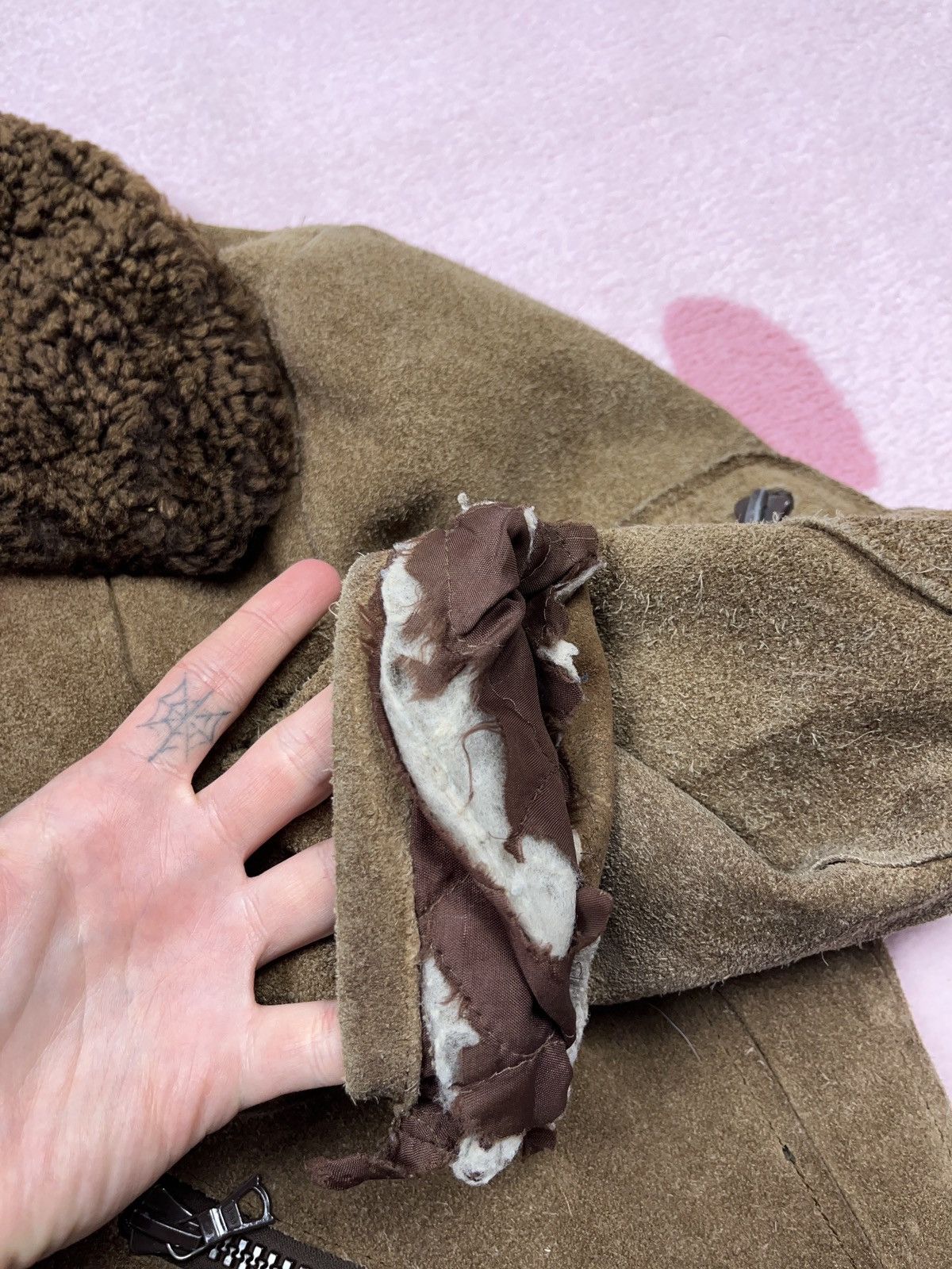 Genuine Leather ➕ 80s vintage suede faded flyer shearling jacket aviator Size US L / EU 52-54 / 3 - 6 Thumbnail