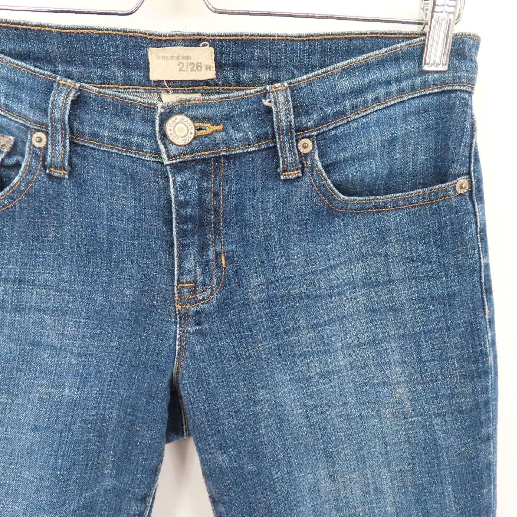 Gap Gap Womens Jeans 2/26 Long and Lean Blue Denim Cotton Blend Orange Stitching 5-Pocket Straight Regular Size 2/26 Womens Jeans Vintage No Size 26" / US 2 / IT 38 - 3 Thumbnail